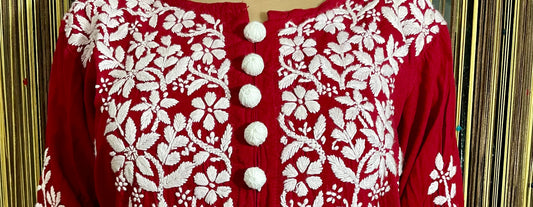 Lucknowi Chikankari Handwork Embroidery Long Kurti In Rayon Fabric With Handmade Qurasia Buttons By ADR Chikan
