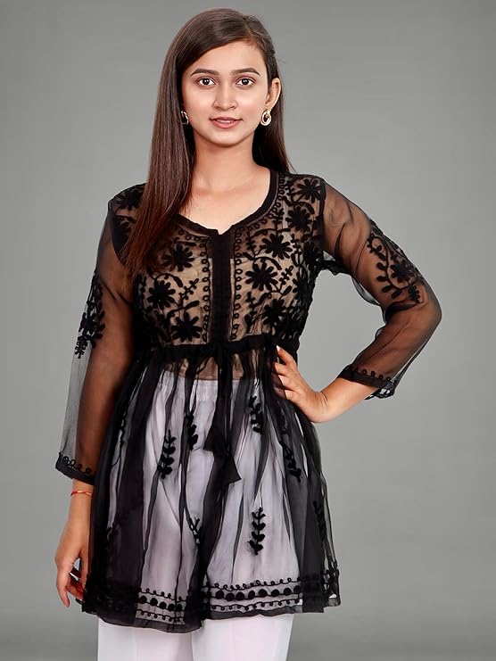 Lucknowi Chikankari Work Short Georgette Top For Girls & Women's.