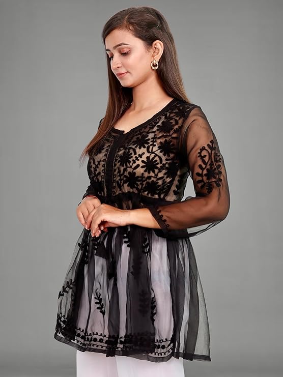 Lucknowi Chikankari Work Short Georgette Top For Girls & Women's.