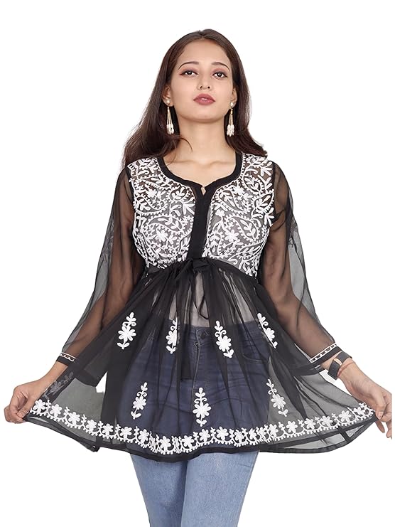 Lucknowi Chikankari Work Short Georgette Top For Girls & Women's.