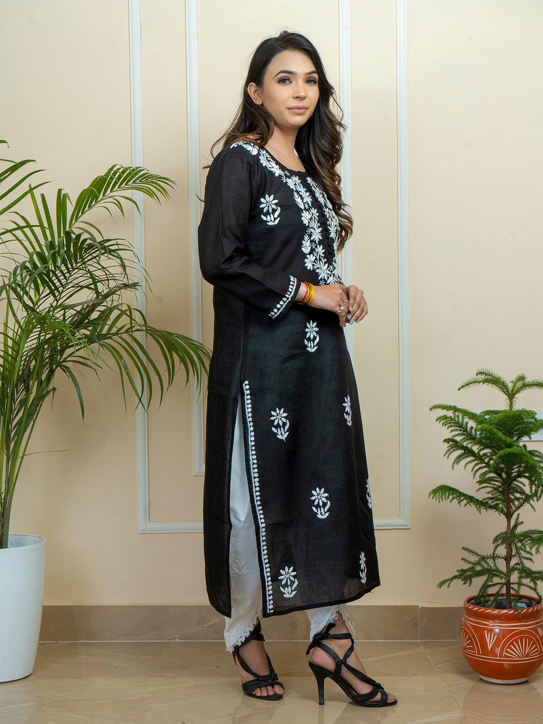Celebrity Collection: Exquisite Lucknowi Chikankari Handwork Cotton Long Kurti by ADR Chikan