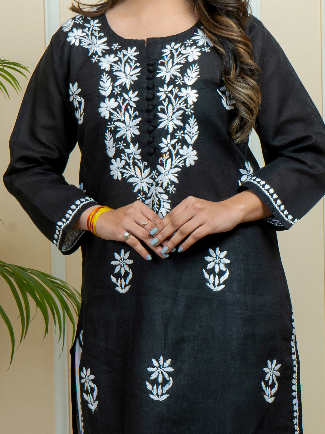 Celebrity Collection: Exquisite Lucknowi Chikankari Handwork Cotton Long Kurti by ADR Chikan