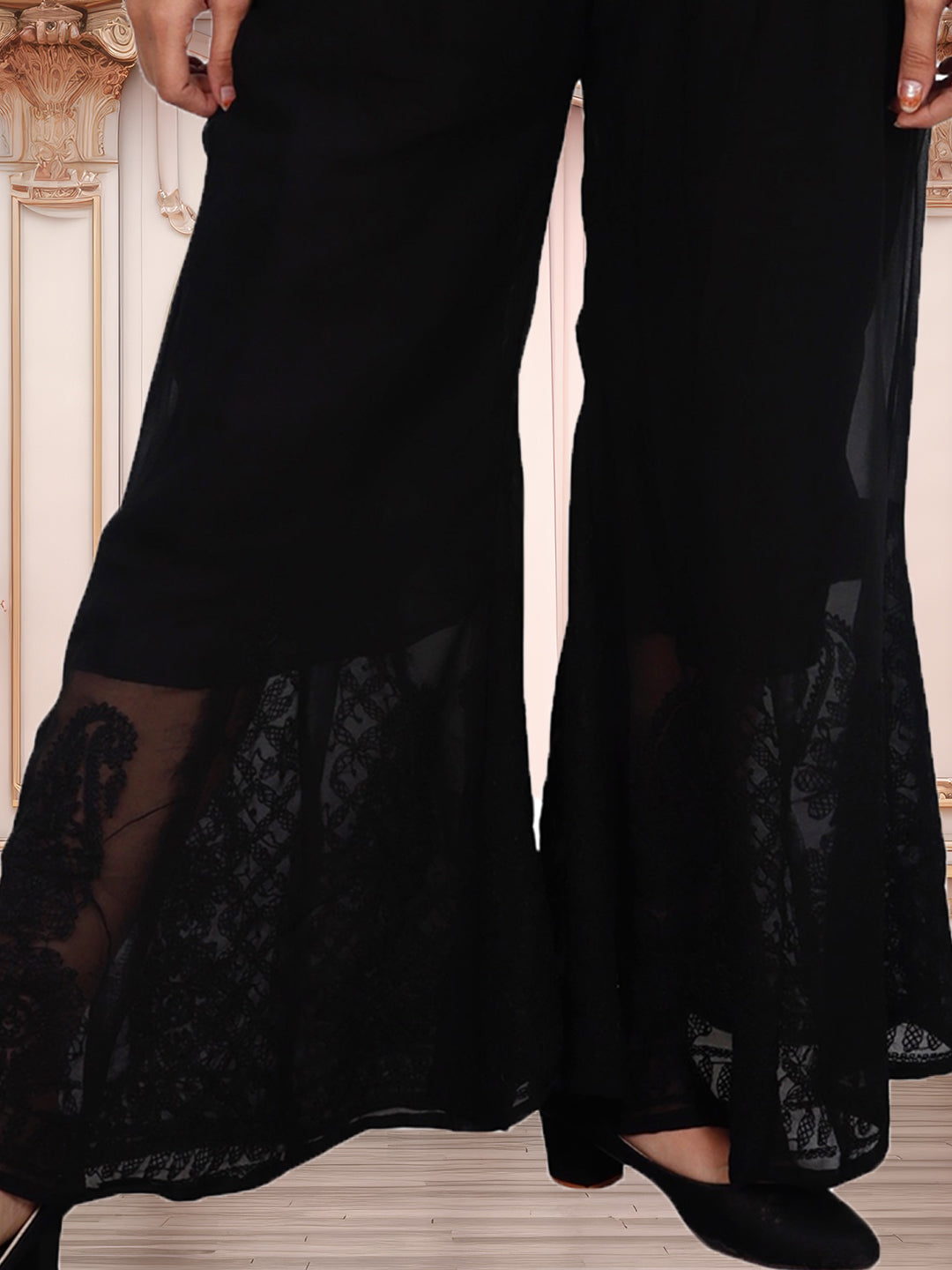 Lucknowi Chikankari Handwork Georgette Black Sharara by ADR Chikan
