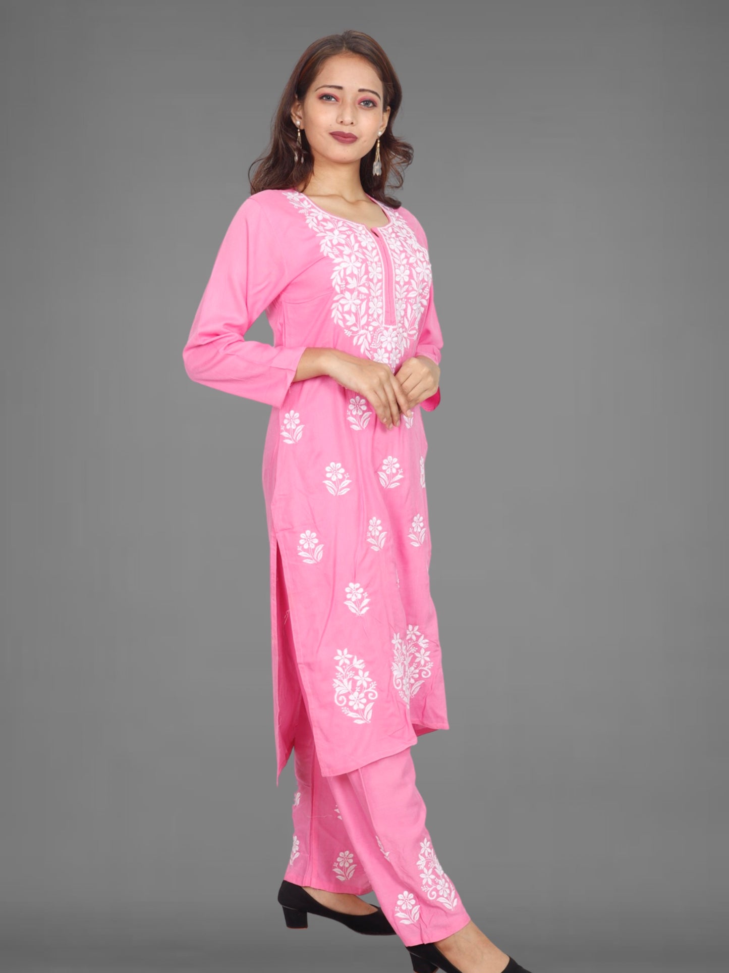 Trending Lucknowi Chikankari Embroidery Soft Rayon Kurta Palazzo Set