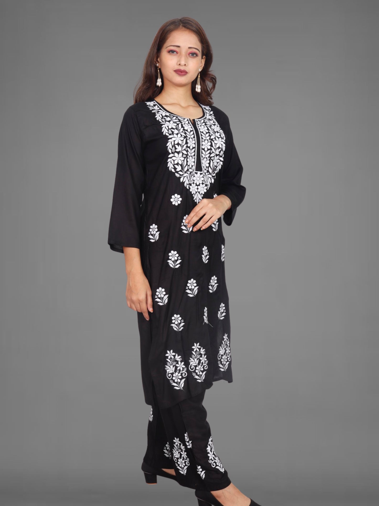 Trending Lucknowi Chikankari Embroidery Soft Rayon Kurta Palazzo Set