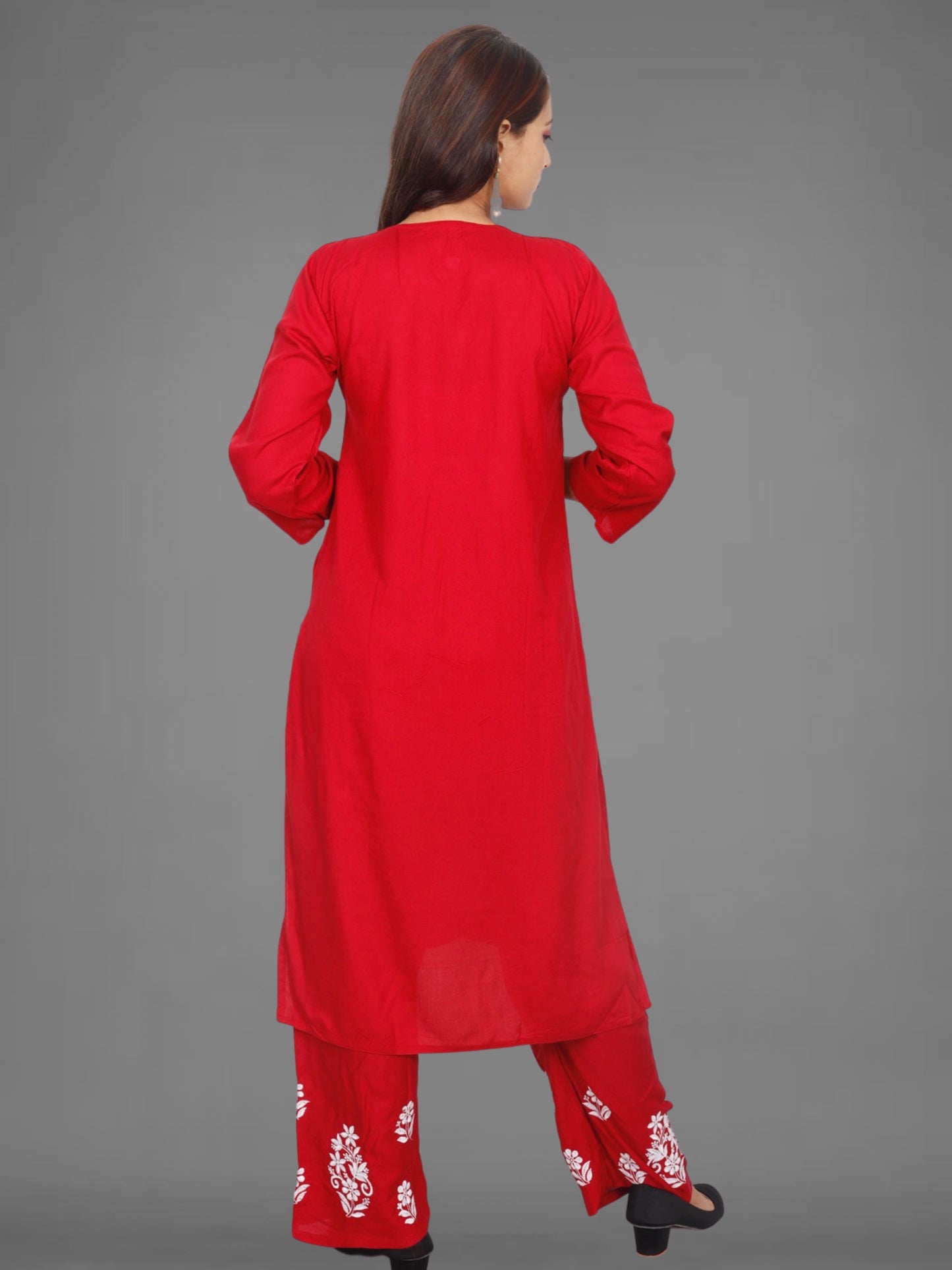 Trending Lucknowi Chikankari Embroidery Soft Rayon Kurta Palazzo Set