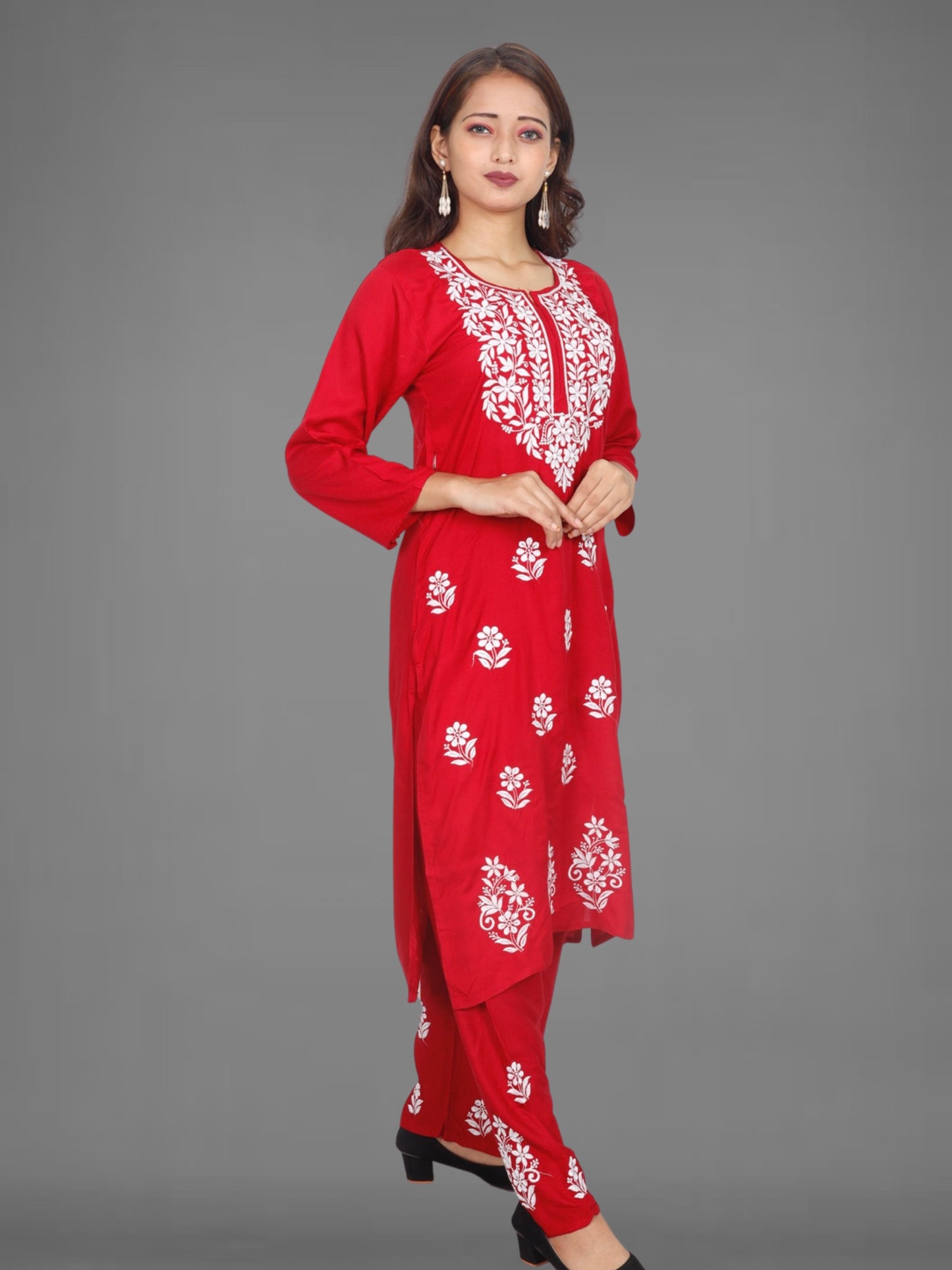 Trending Lucknowi Chikankari Embroidery Soft Rayon Kurta Palazzo Set
