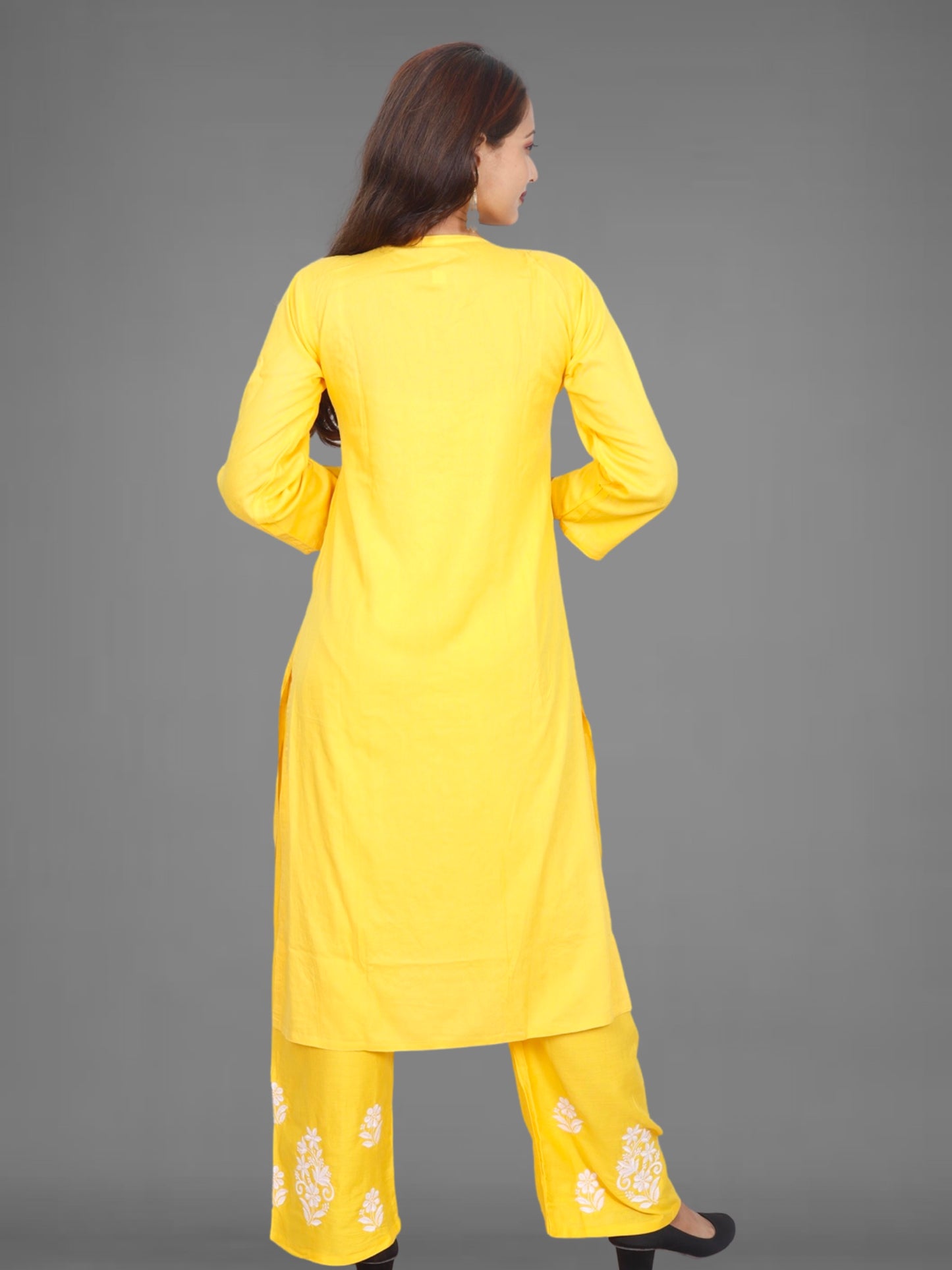 Trending Lucknowi Chikankari Embroidery Soft Rayon Kurta Palazzo Set