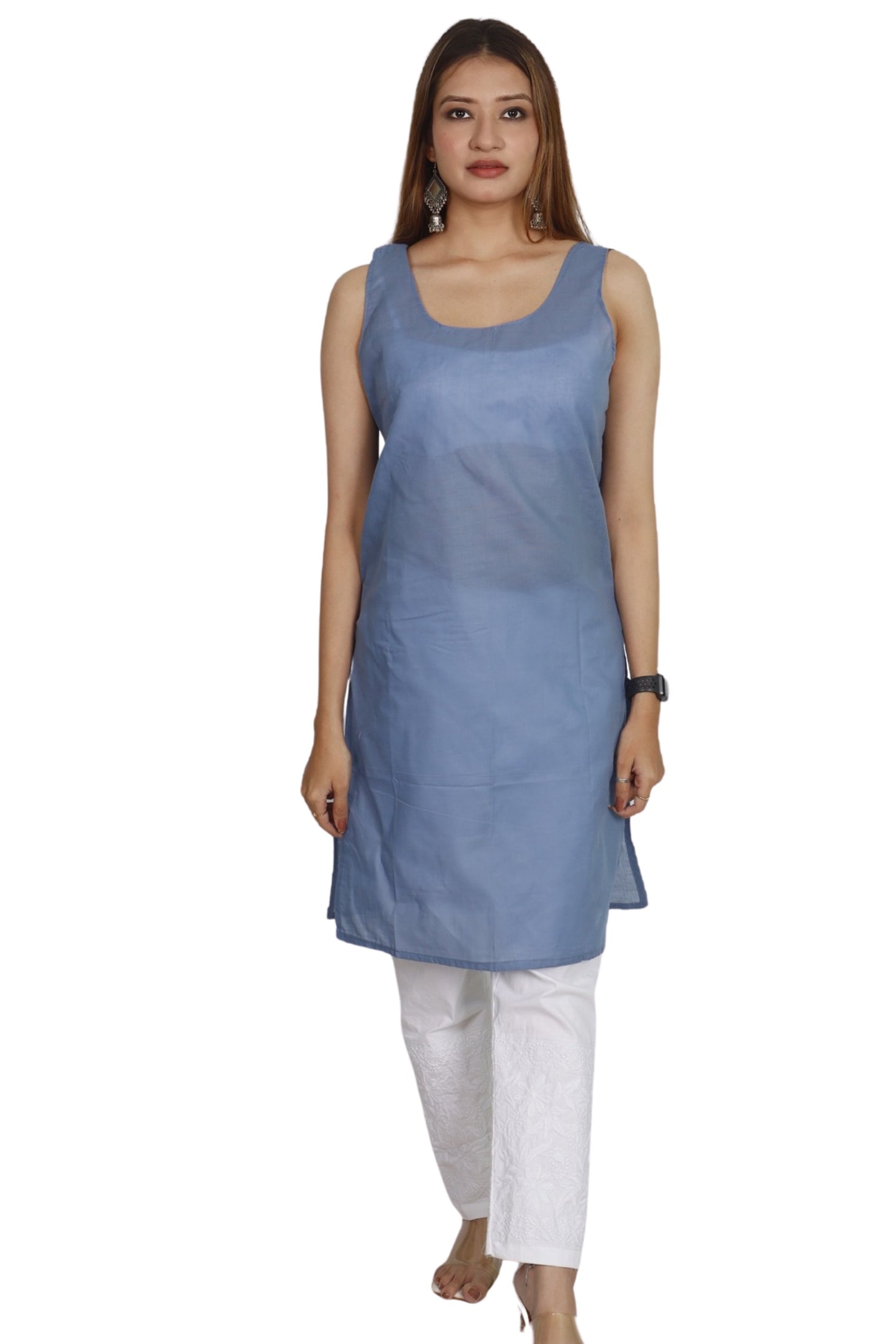 ADR Chikan Cotton Long Camisole Slip for Women(Colour Chart)