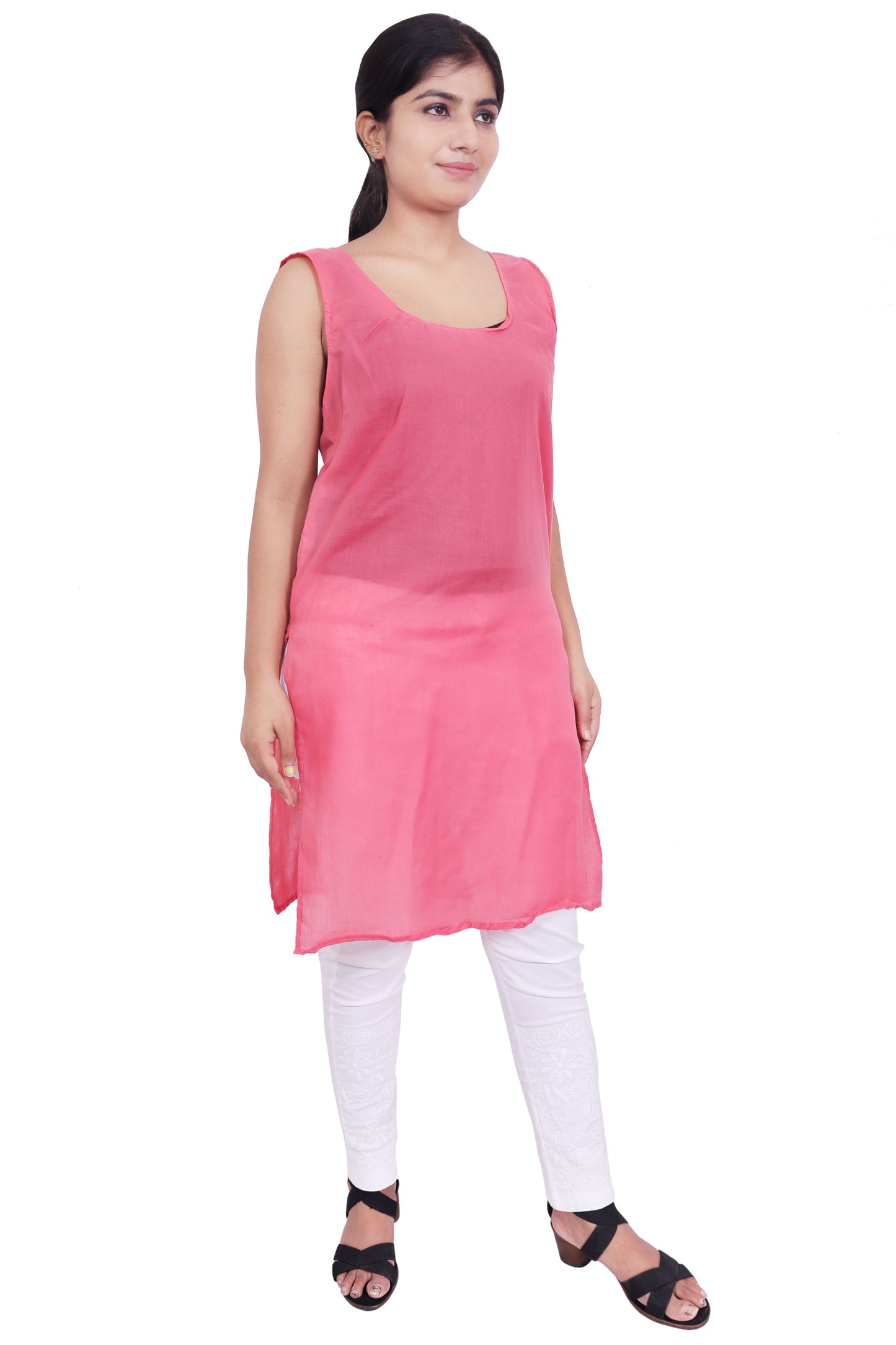 ADR Chikan Cotton Long Camisole Slip for Women