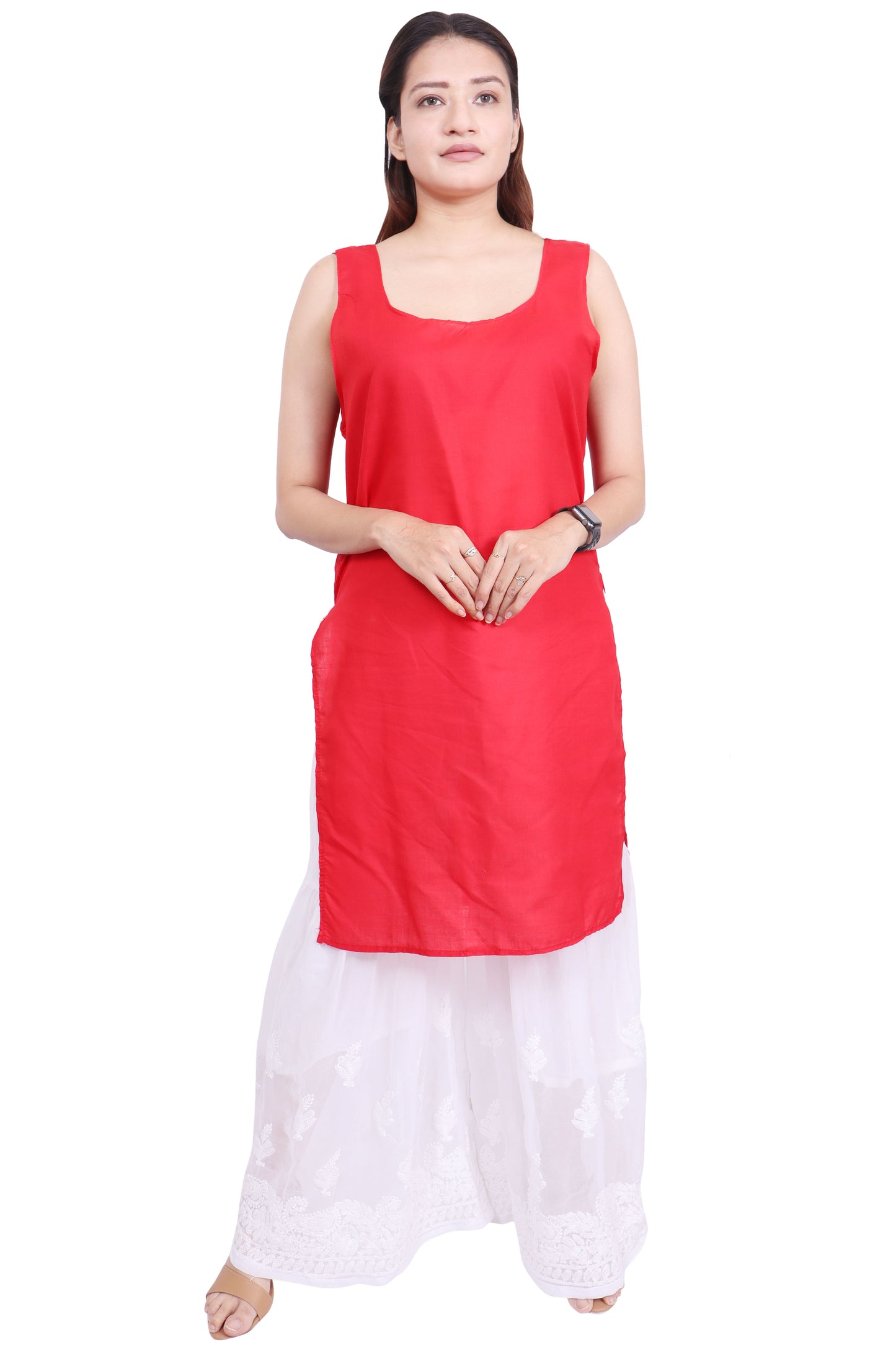 ADR Chikan Cotton Long Camisole Slip for Women(Colour Chart)