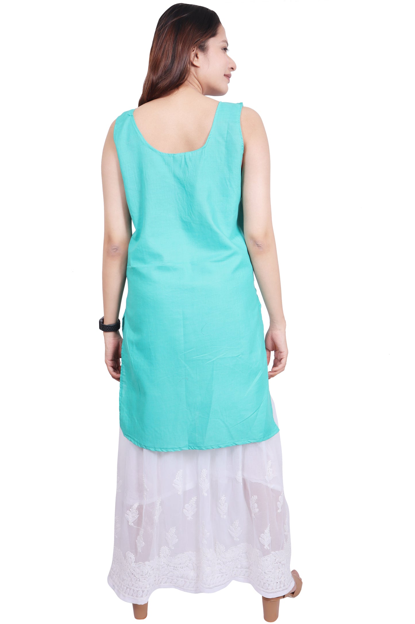 ADR Chikan Cotton Long Camisole Slip for Women.