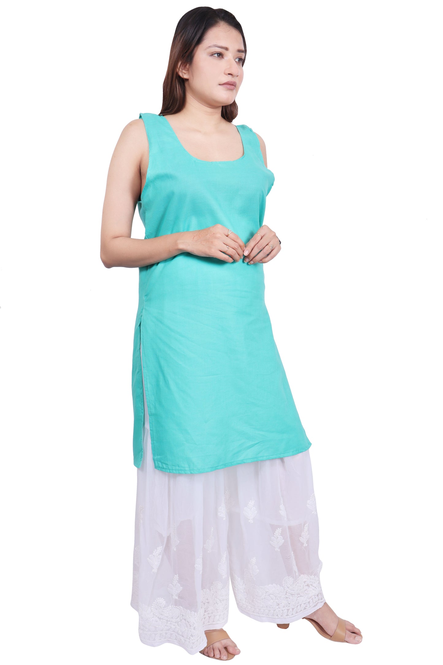ADR Chikan Cotton Long Camisole Slip for Women.