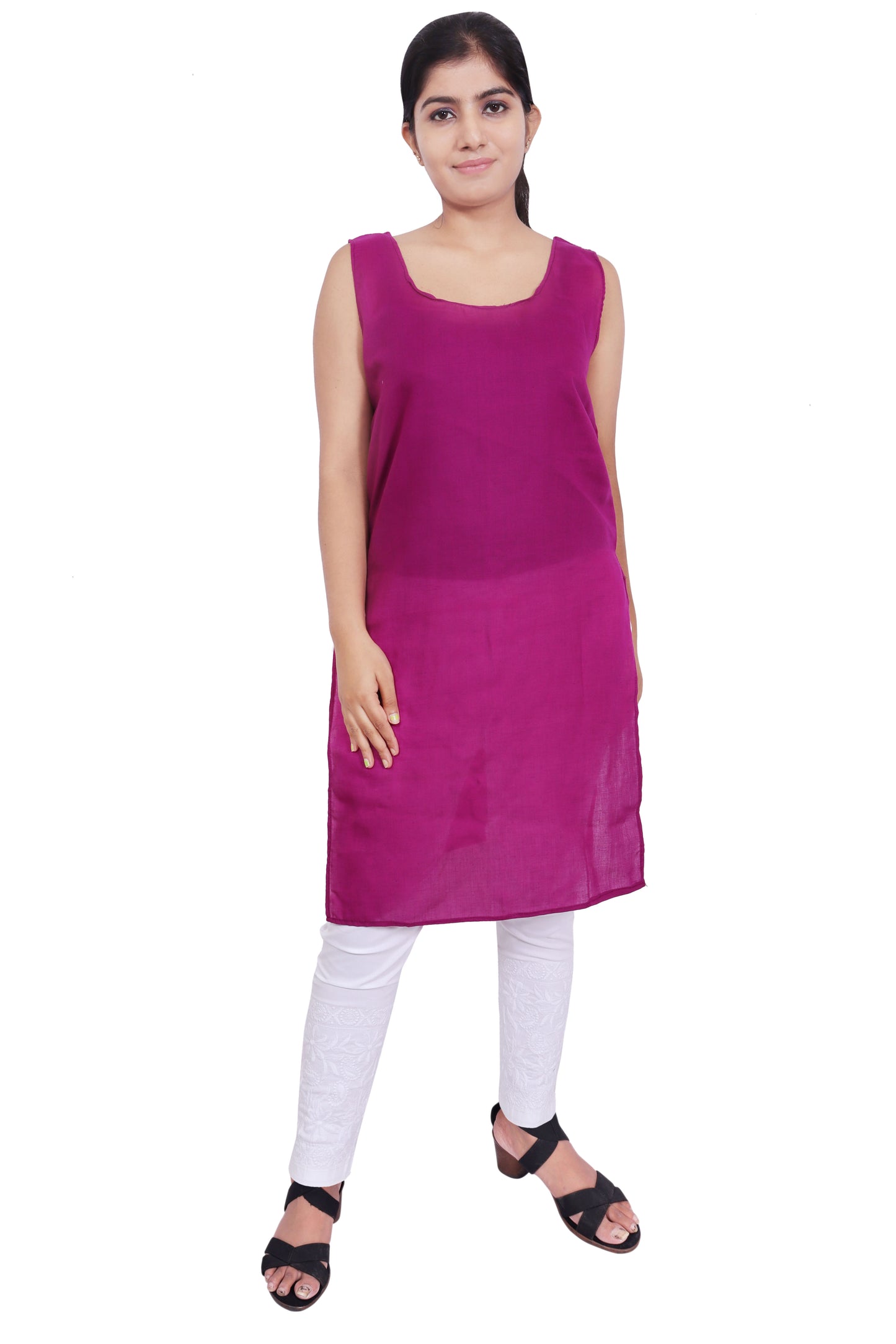 ADR Chikan Cotton Long Camisole Slip for Women.