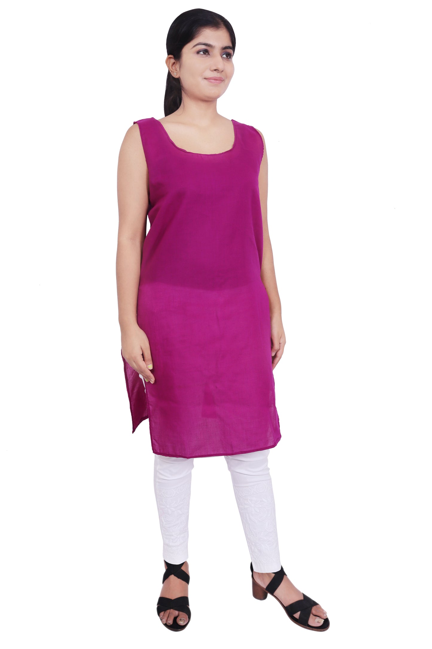 ADR Chikan Cotton Long Camisole Slip for Women.
