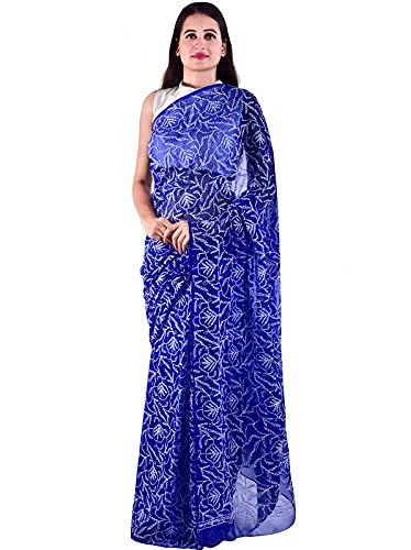 ADR Women's Lucknow Chikankari Tepchi Work Georgette Saree(Color Chart)