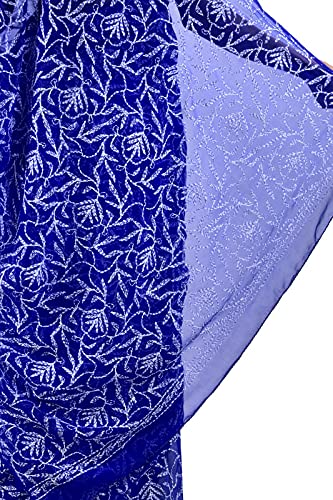 ADR Women's Lucknow Chikankari Tepchi Work Georgette Saree(Color Chart)