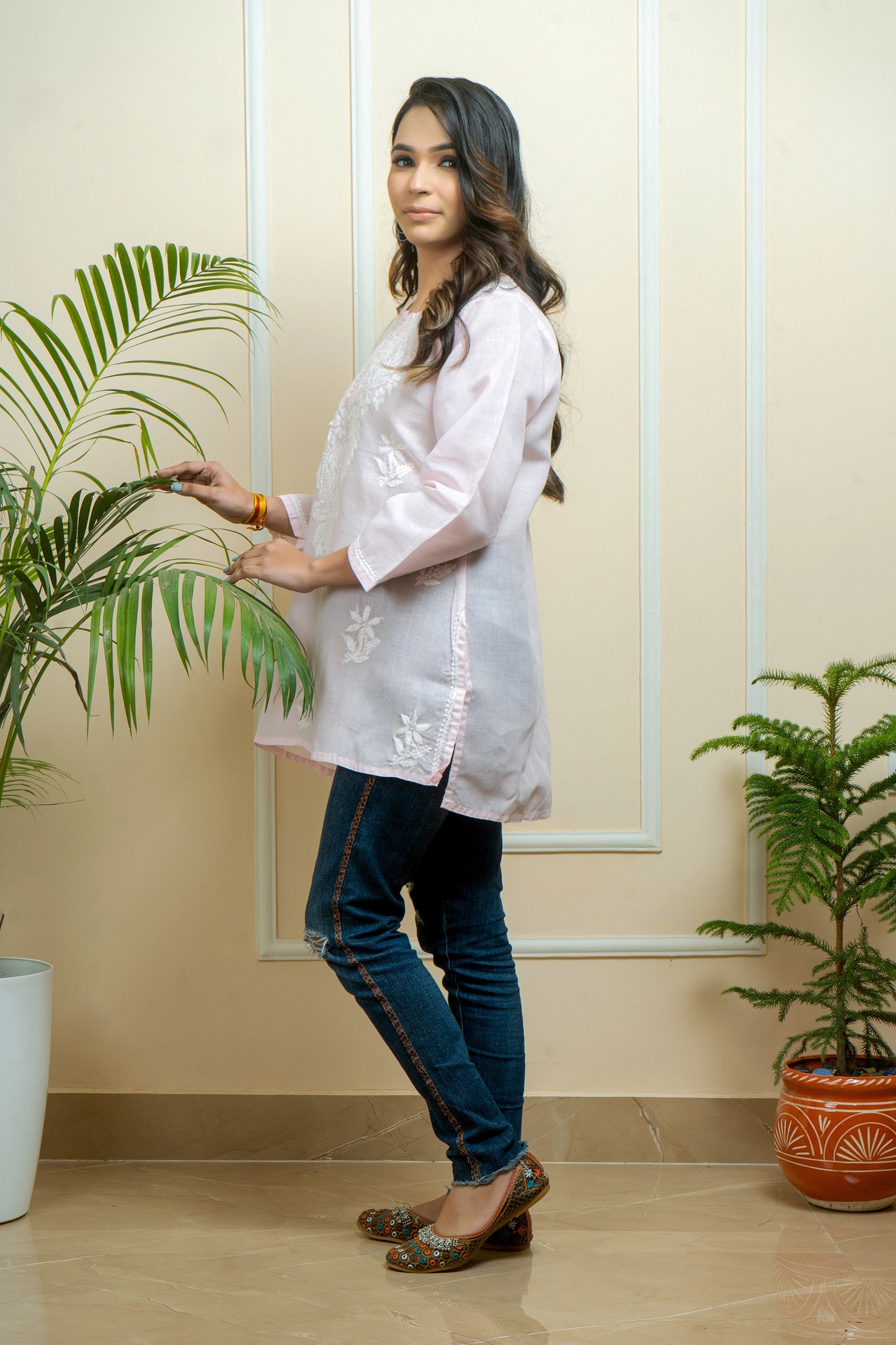 ADR CHIKAN Handwork Embroidery Short Chikankari Kurti (Color Chart)