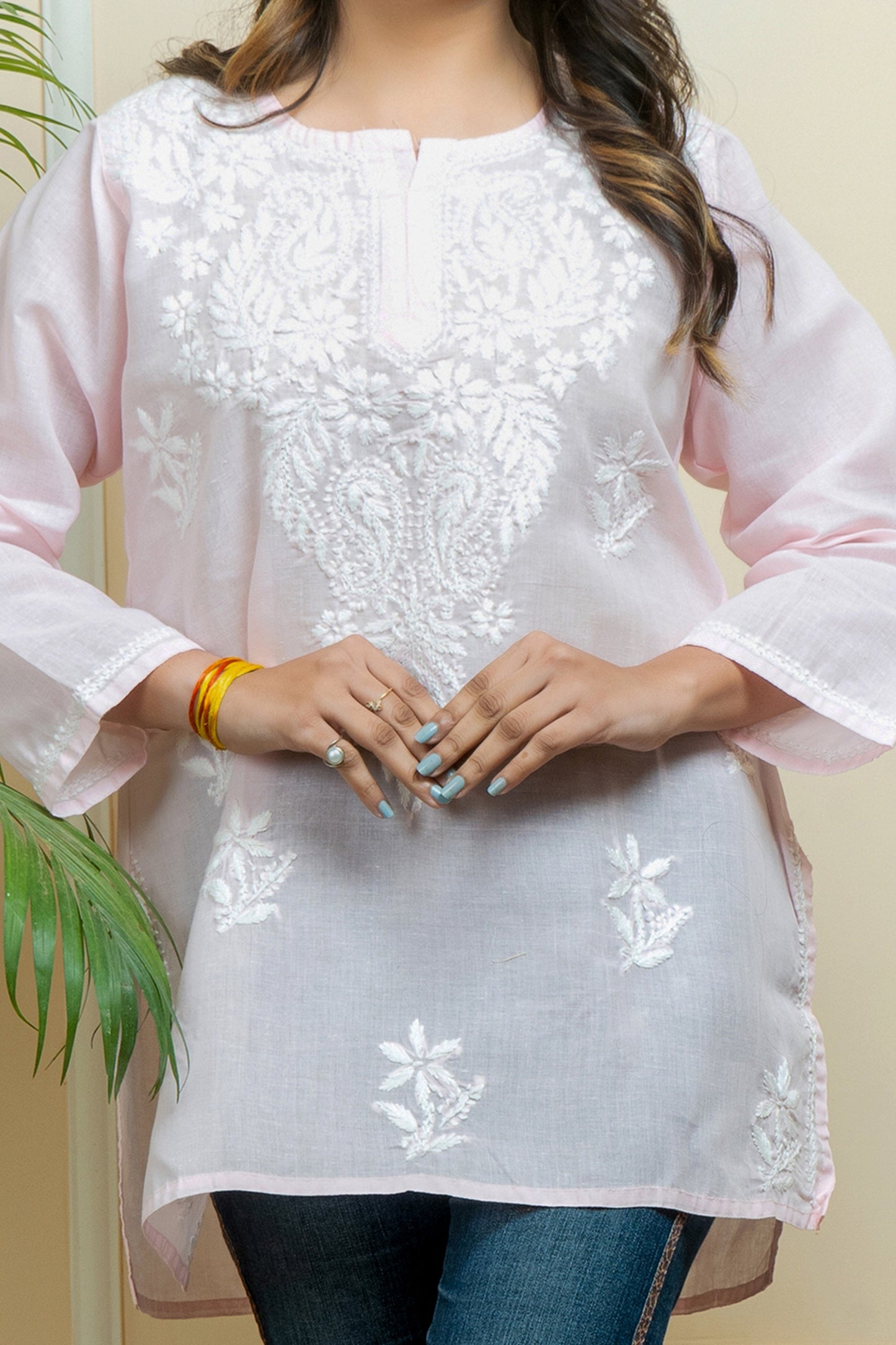 ADR CHIKAN Handwork Embroidery Short Chikankari Kurti (Color Chart)