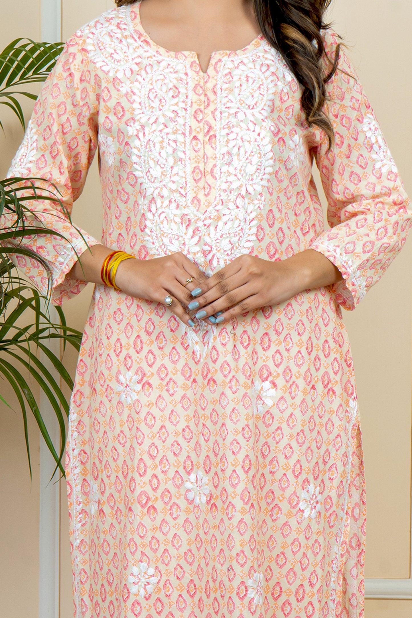 Lucknowi Chikankari Handcrafted Printed Cotton Kurti | ADR Chikan