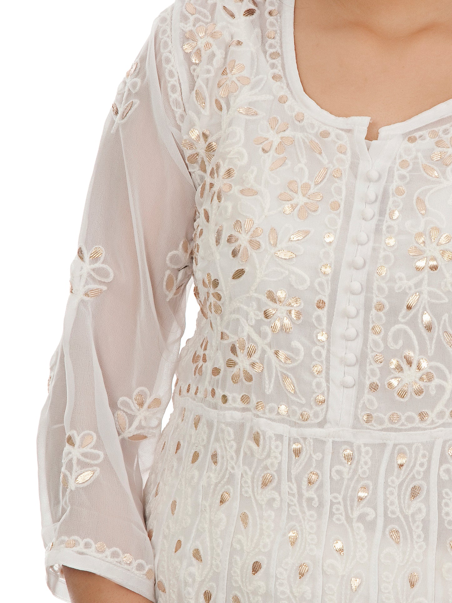Lucknowi Chikankari Gota Patti Anarkali Gown For Women & Girls Only Kurti.
