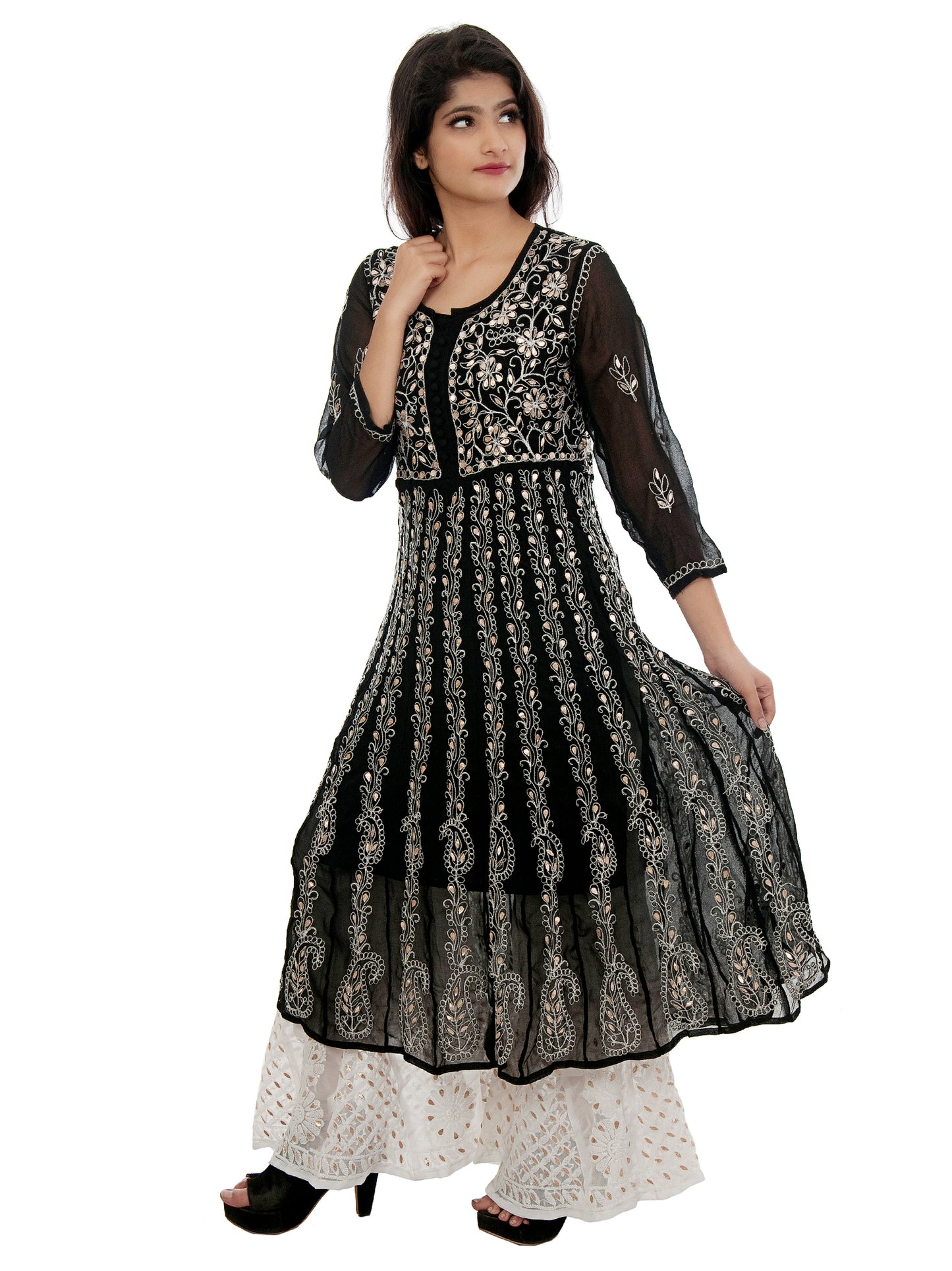 Lucknowi Chikankari Gota Patti Anarkali Gown For Women & Girls Only Kurti.