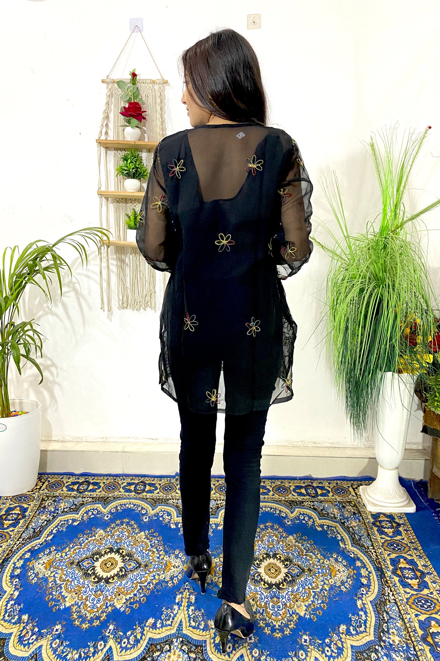 Elegant Lucknowi Chikankari Aari Work Multi Thread Embroidered Short Straight Kurti (COLOR CHART)
