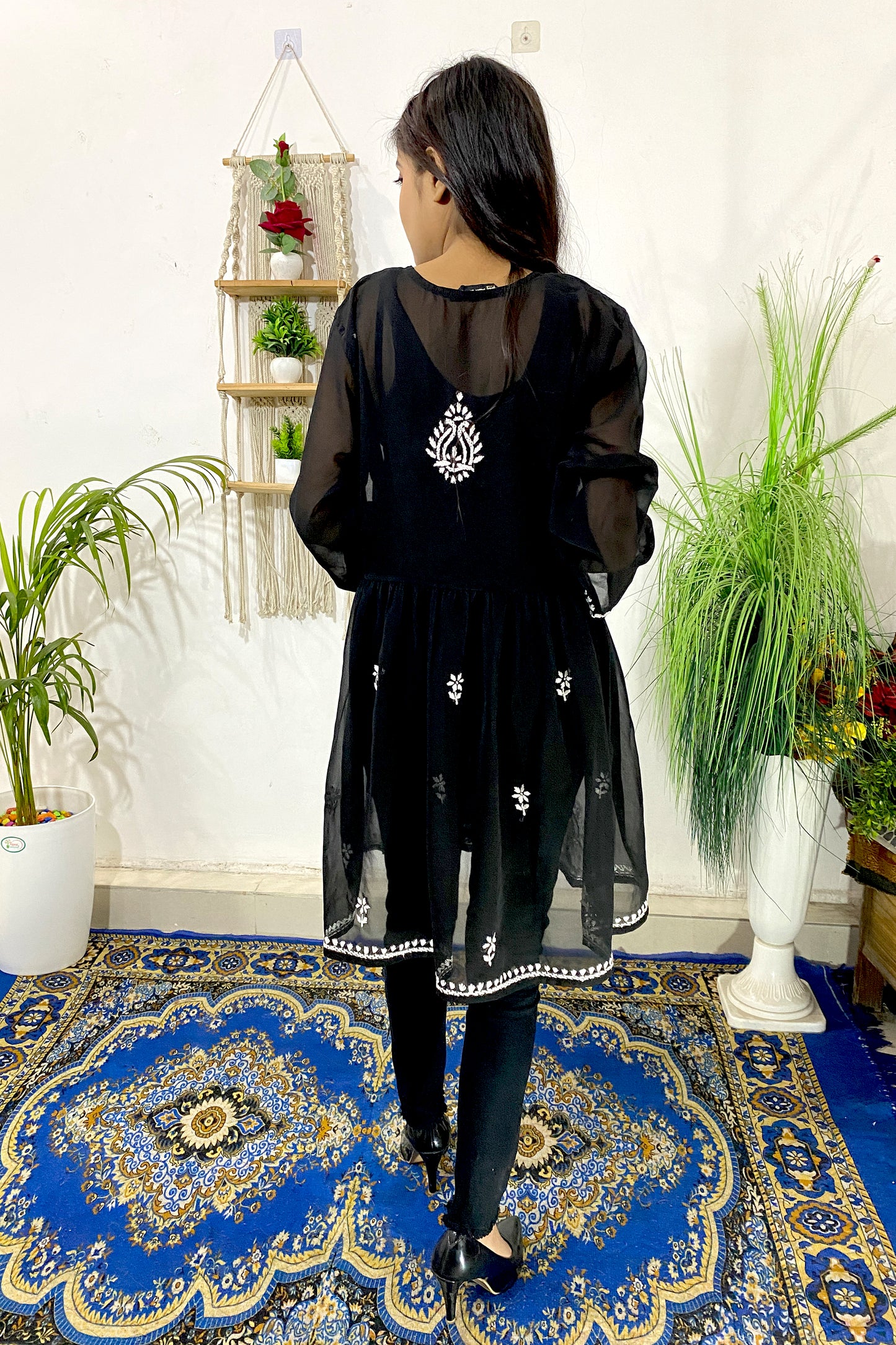 Lucknowi Chikankari Short Gown Frock Style Handwork Kurti By ADR Chikan (COLOR CHART)