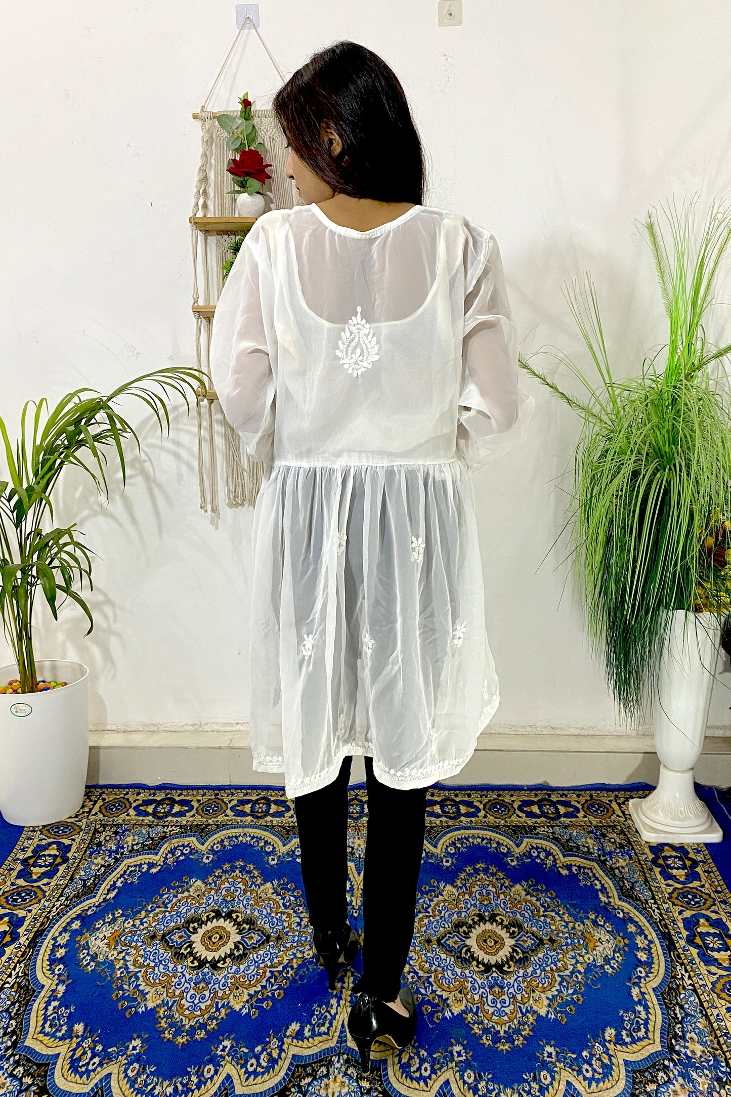 Lucknowi Chikankari Short Gown Frock Style Handwork Kurti By ADR Chikan (COLOR CHART)