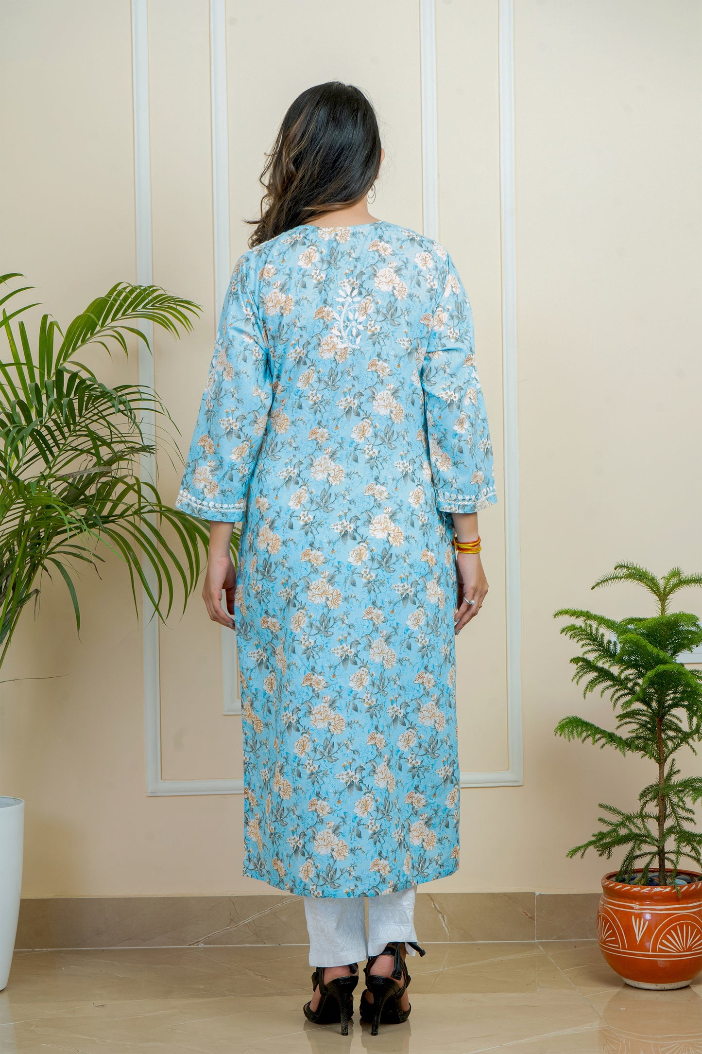 Lucknowi Chikankari Mul Mul Cotton Printed Kurti ADR Chikan (Color Chart)