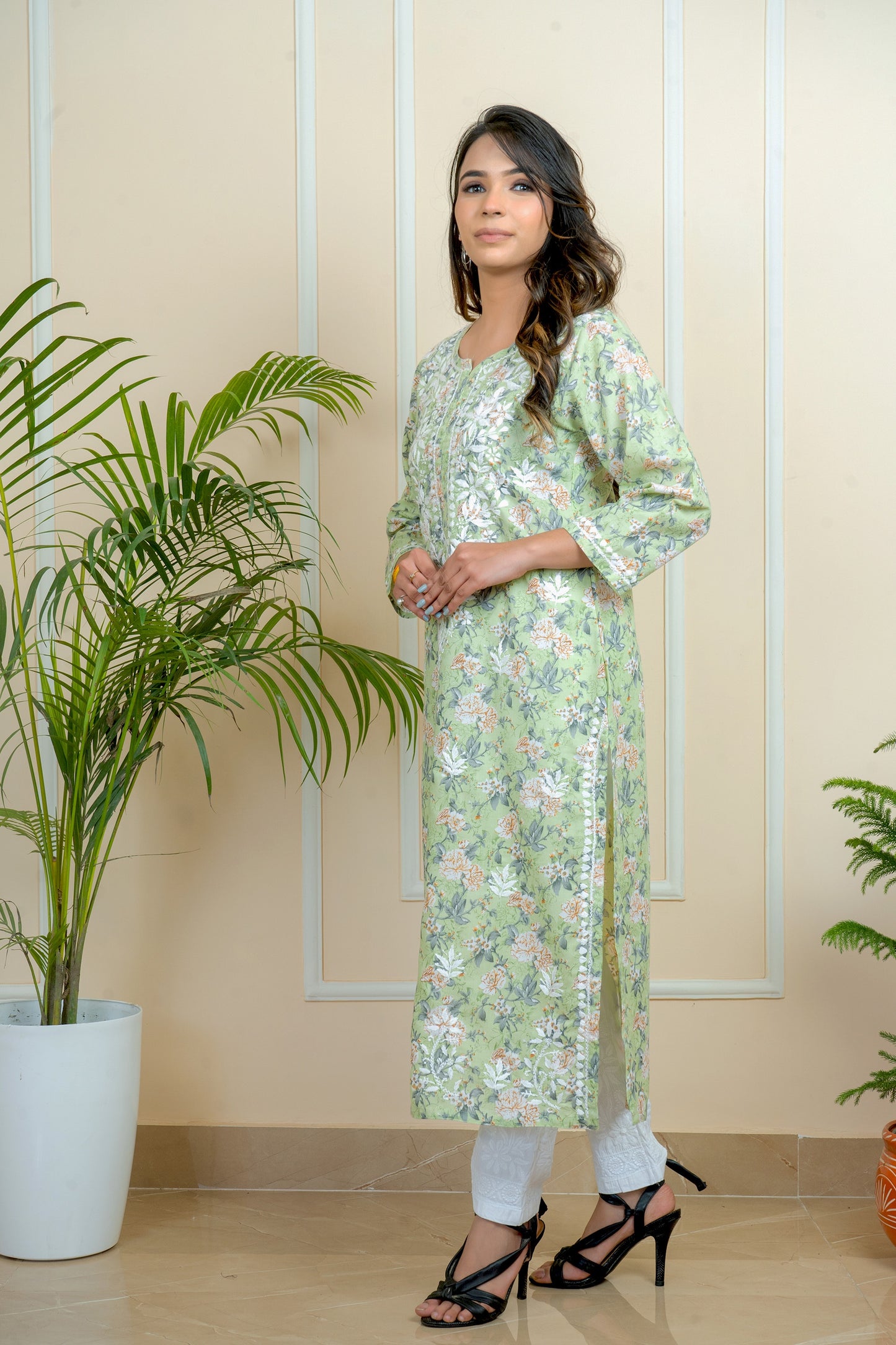 Lucknowi Chikankari Mul Mul Cotton Printed Kurti ADR Chikan (Color Chart)