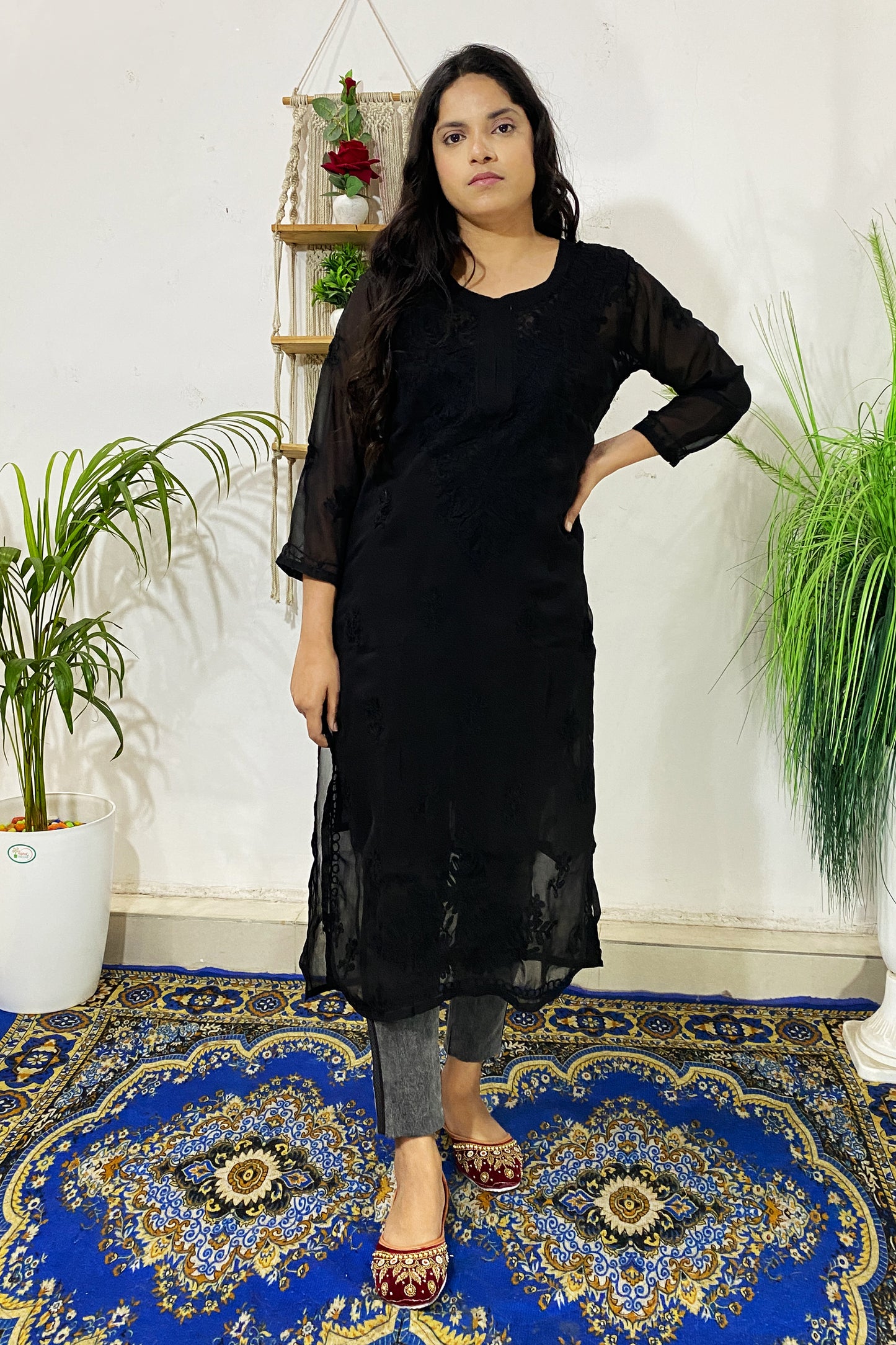 Summer Celebrity Collection Kashmiri Work Georgette Chikankari Long Kurta with Lining | ADR Chikan