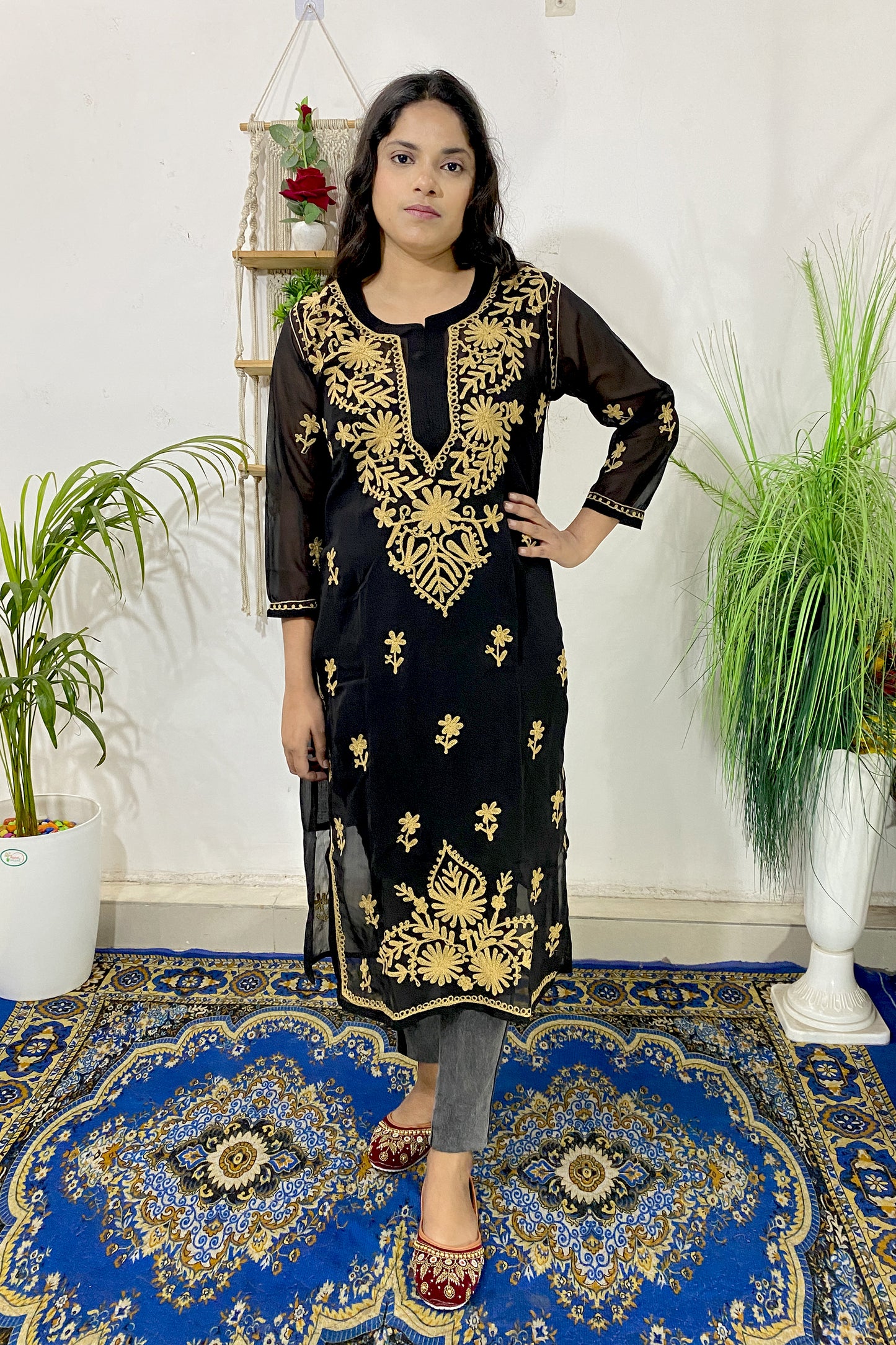Summer Celebrity Collection Kashmiri Work Georgette Chikankari Long Kurta with Lining | ADR Chikan