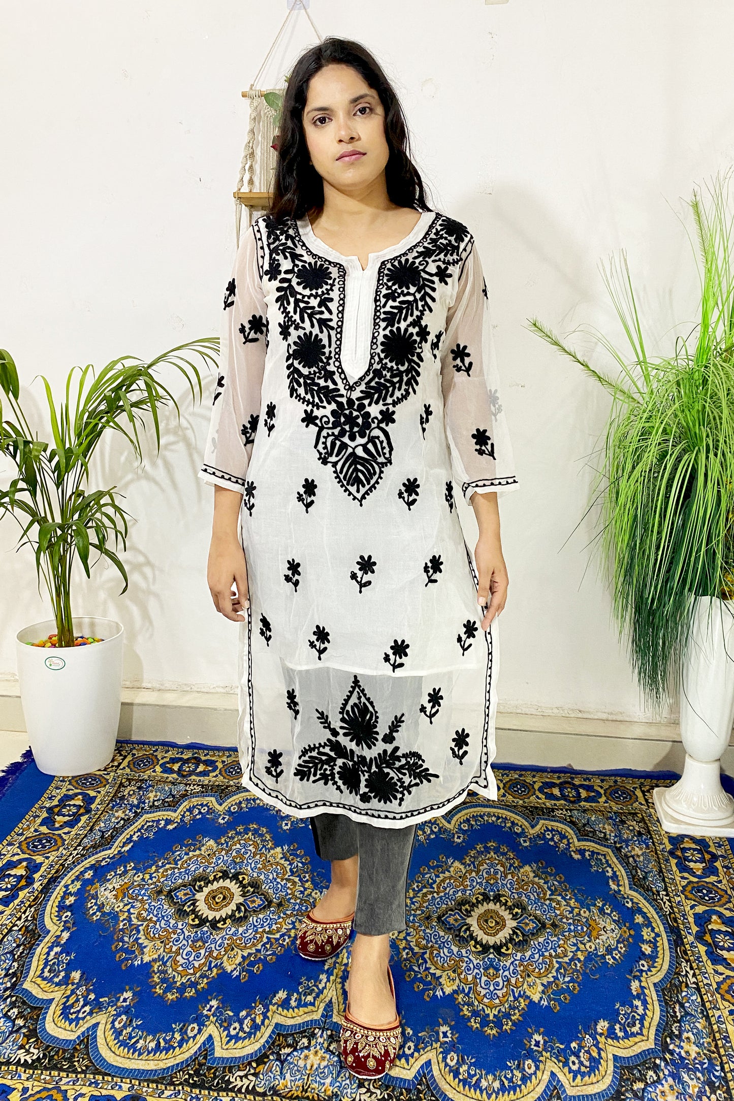 Summer Celebrity Collection Kashmiri Work Georgette Chikankari Long Kurta with Lining | ADR Chikan