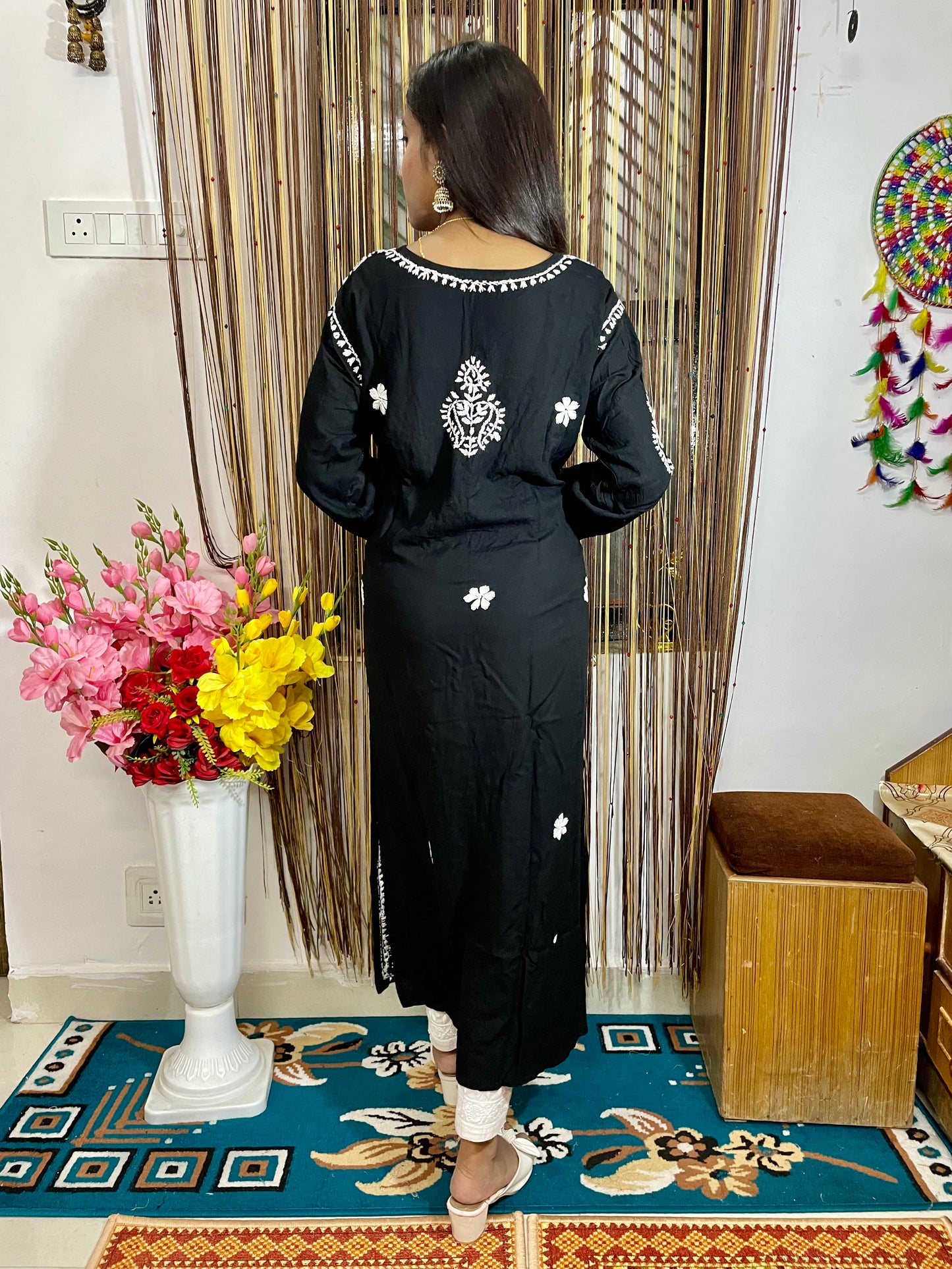 Lucknowi Chikankari Handwork Celebrity Collection – Heavy Rayon (Modal) Long Kurti by ADR Chikan