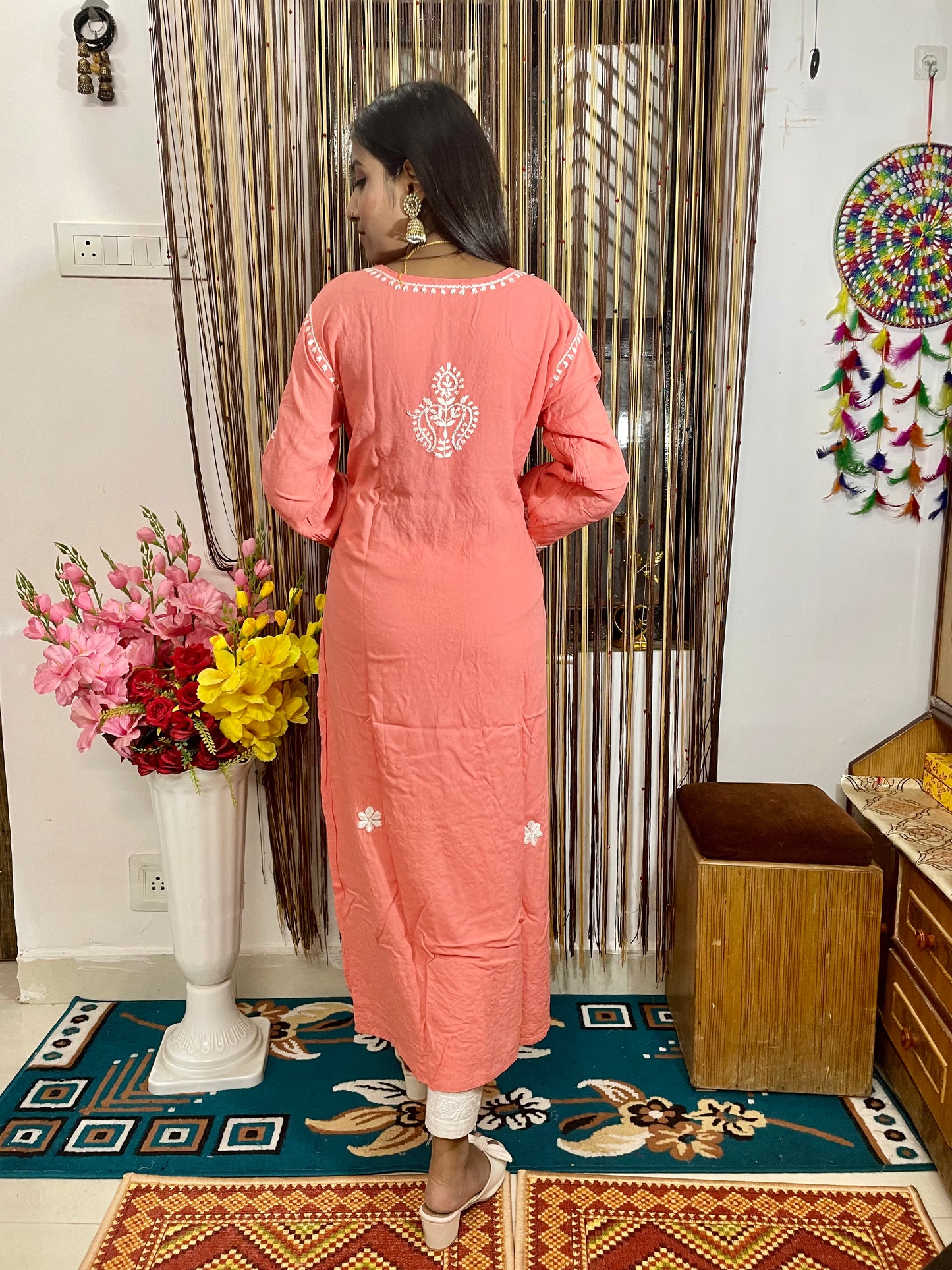 Lucknowi Chikankari Handwork Celebrity Collection – Heavy Rayon (Modal) Long Kurti by ADR Chikan