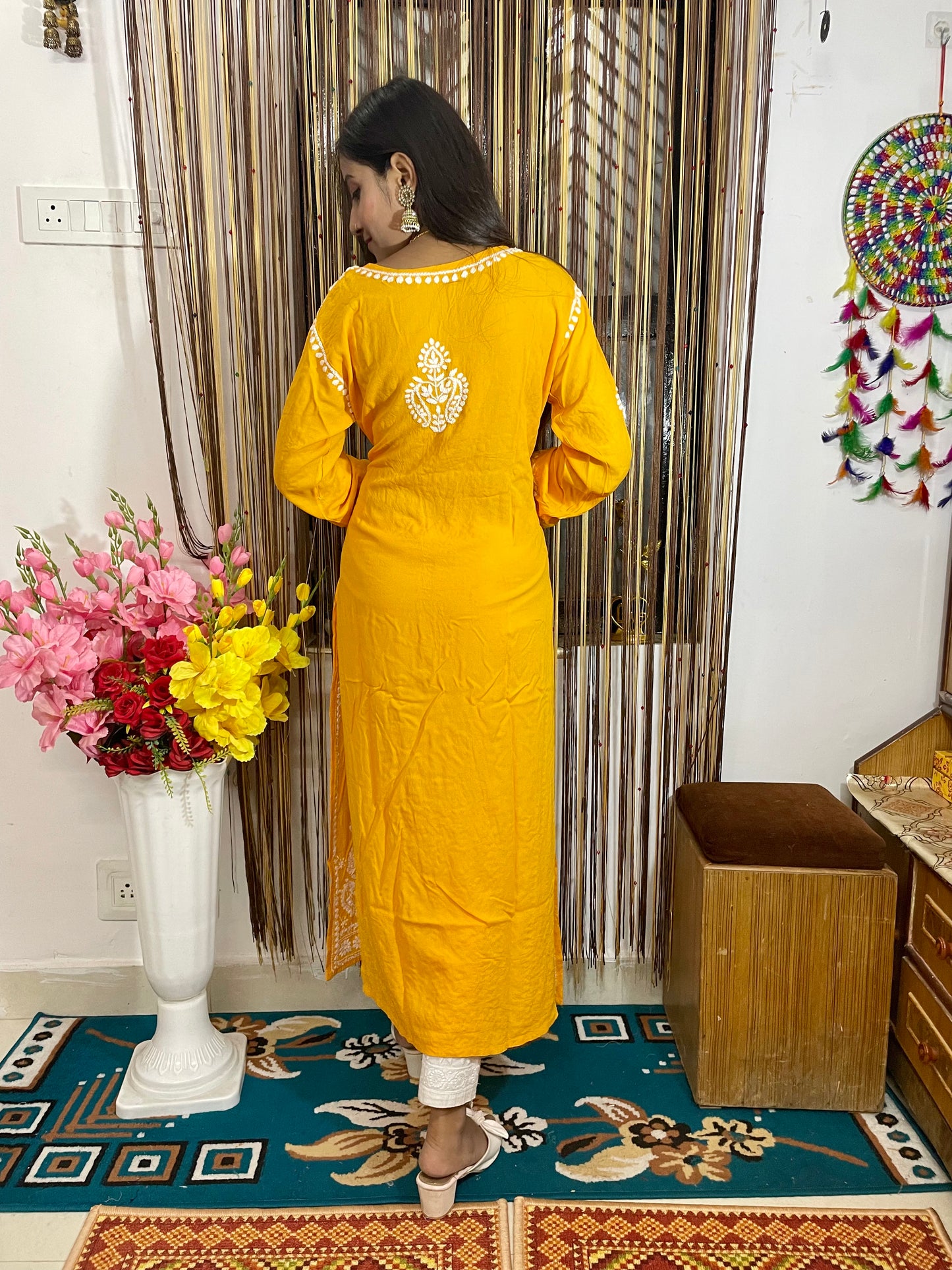 Lucknowi Chikankari Handwork Celebrity Collection – Heavy Rayon (Modal) Long Kurti by ADR Chikan