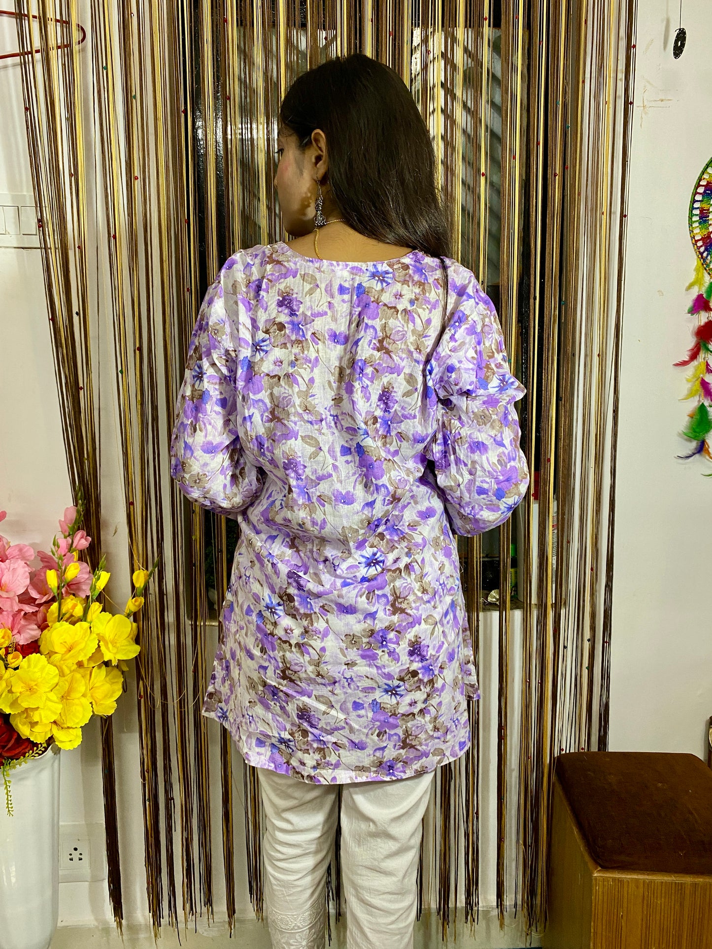 "ADR CHIKAN Embroidered Printed Cotton Lucknowi Chikankari Short Kurti"