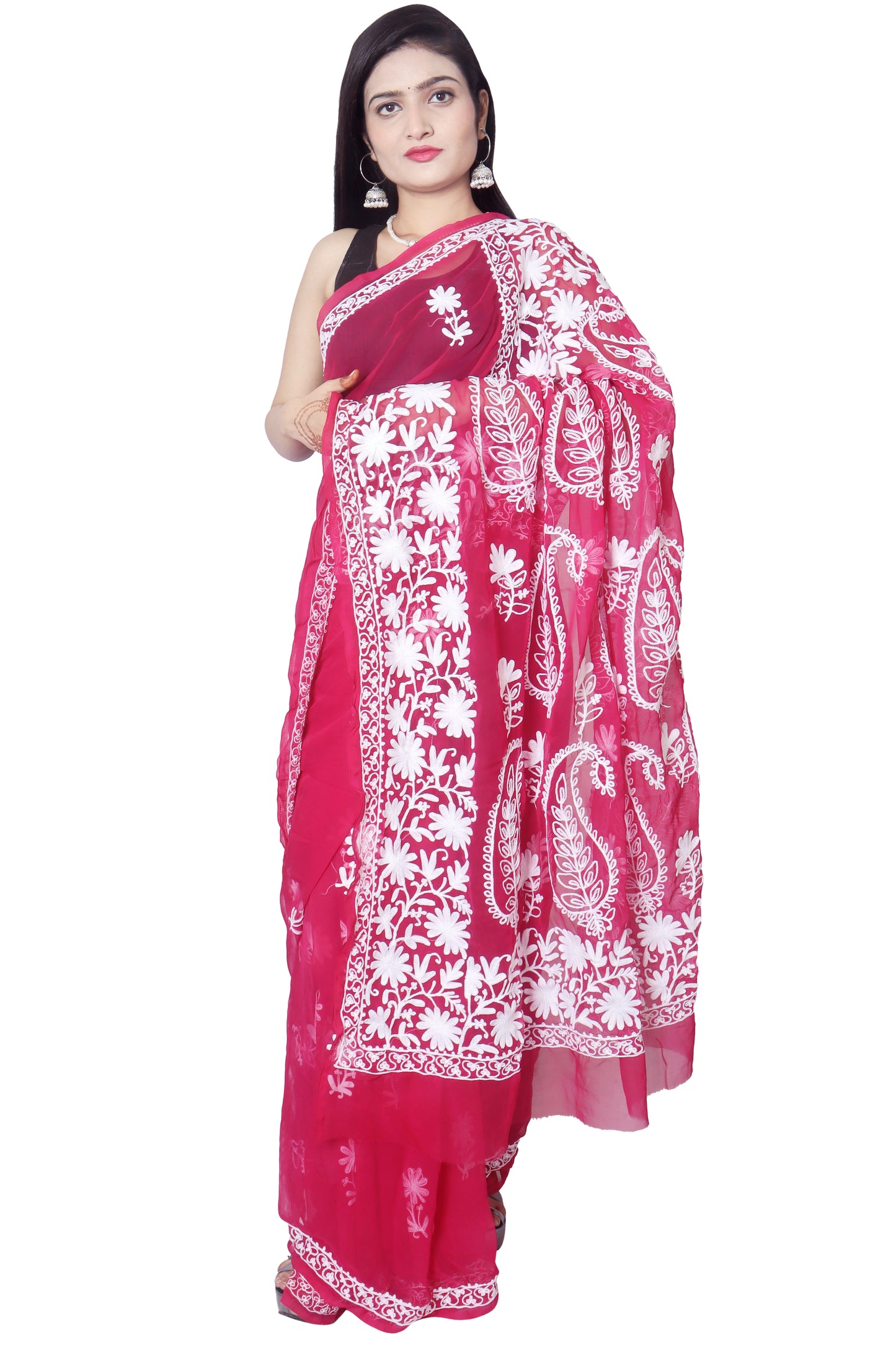 LUCKNOWI CHIKANKARI AARI WORK PALLU SAREE