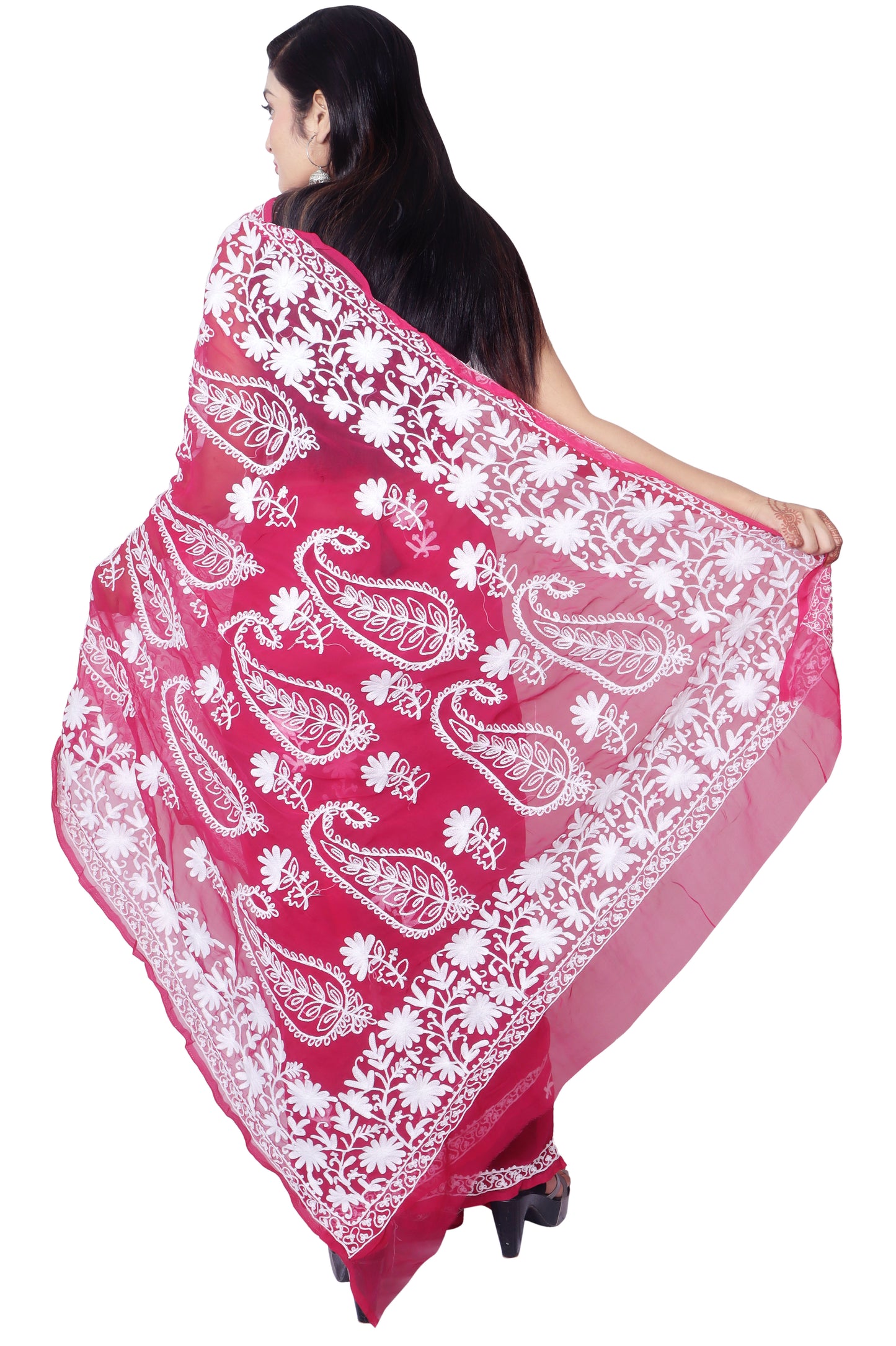 LUCKNOWI CHIKANKARI AARI WORK PALLU SAREE