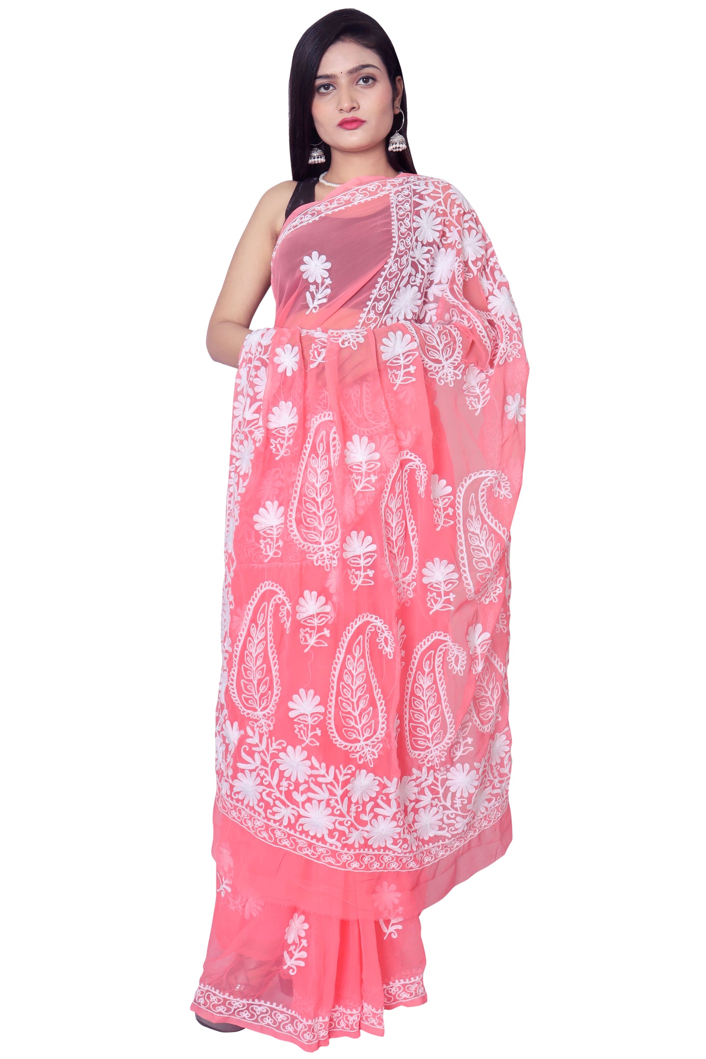LUCKNOWI CHIKANKARI AARI WORK PALLU SAREE