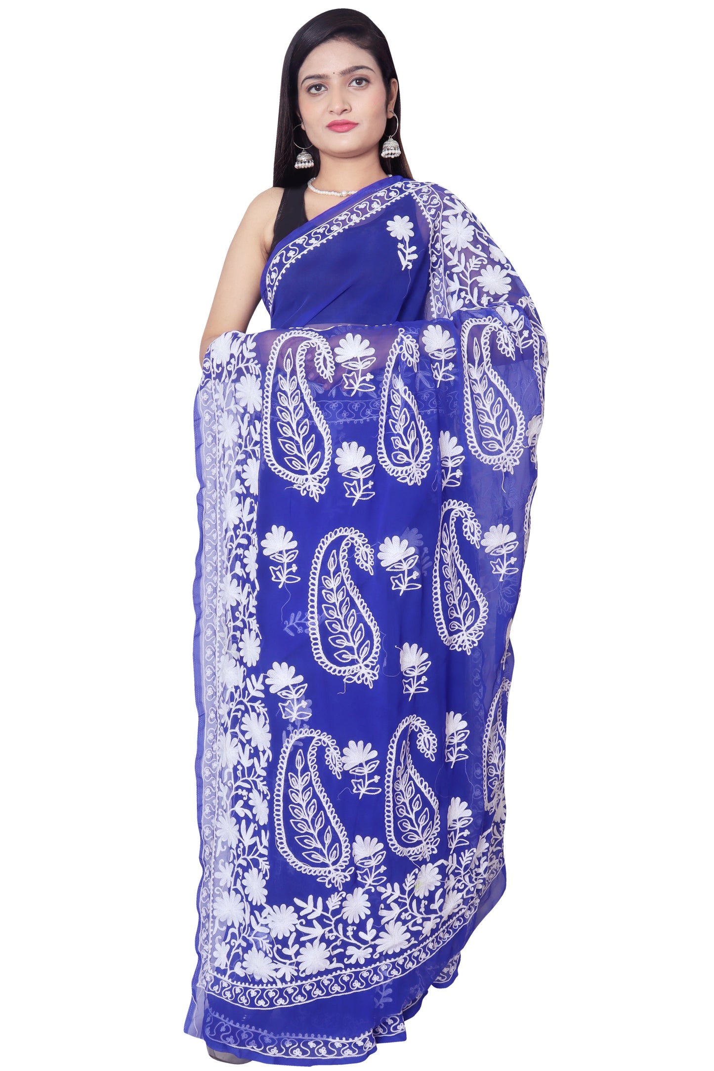 LUCKNOWI CHIKANKARI AARI WORK PALLU SAREE
