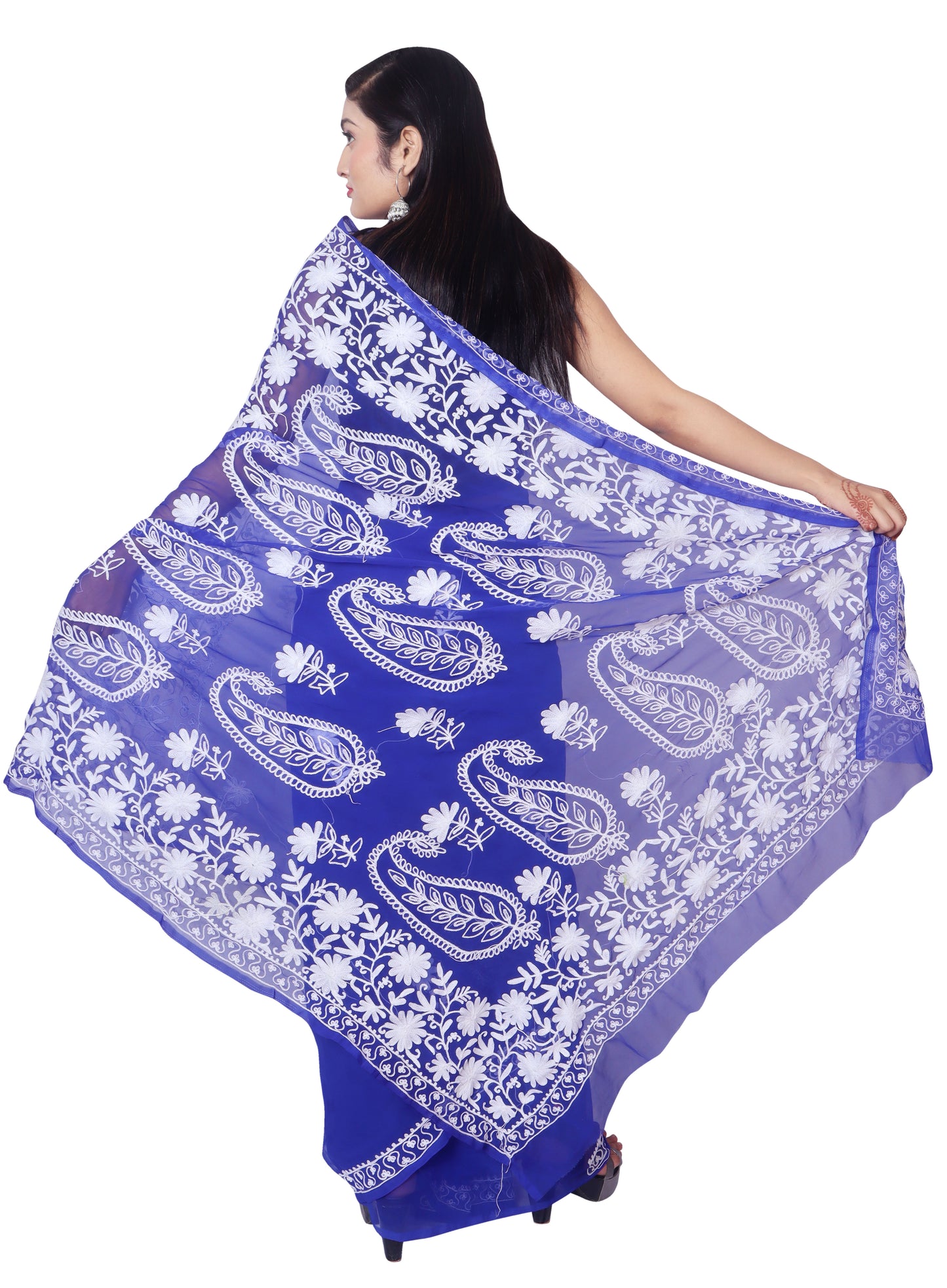 LUCKNOWI CHIKANKARI AARI WORK PALLU SAREE
