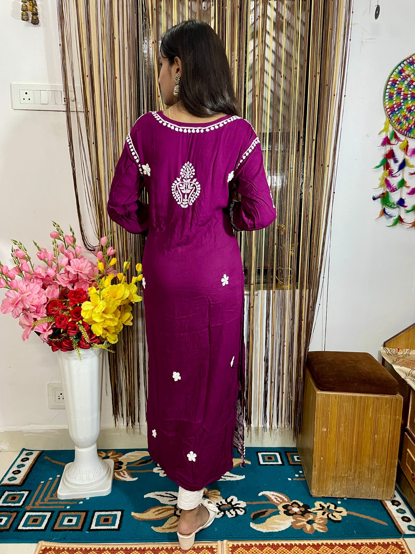 Lucknowi Chikankari Handwork Celebrity Collection – Heavy Rayon (Modal) Long Kurti by ADR Chikan