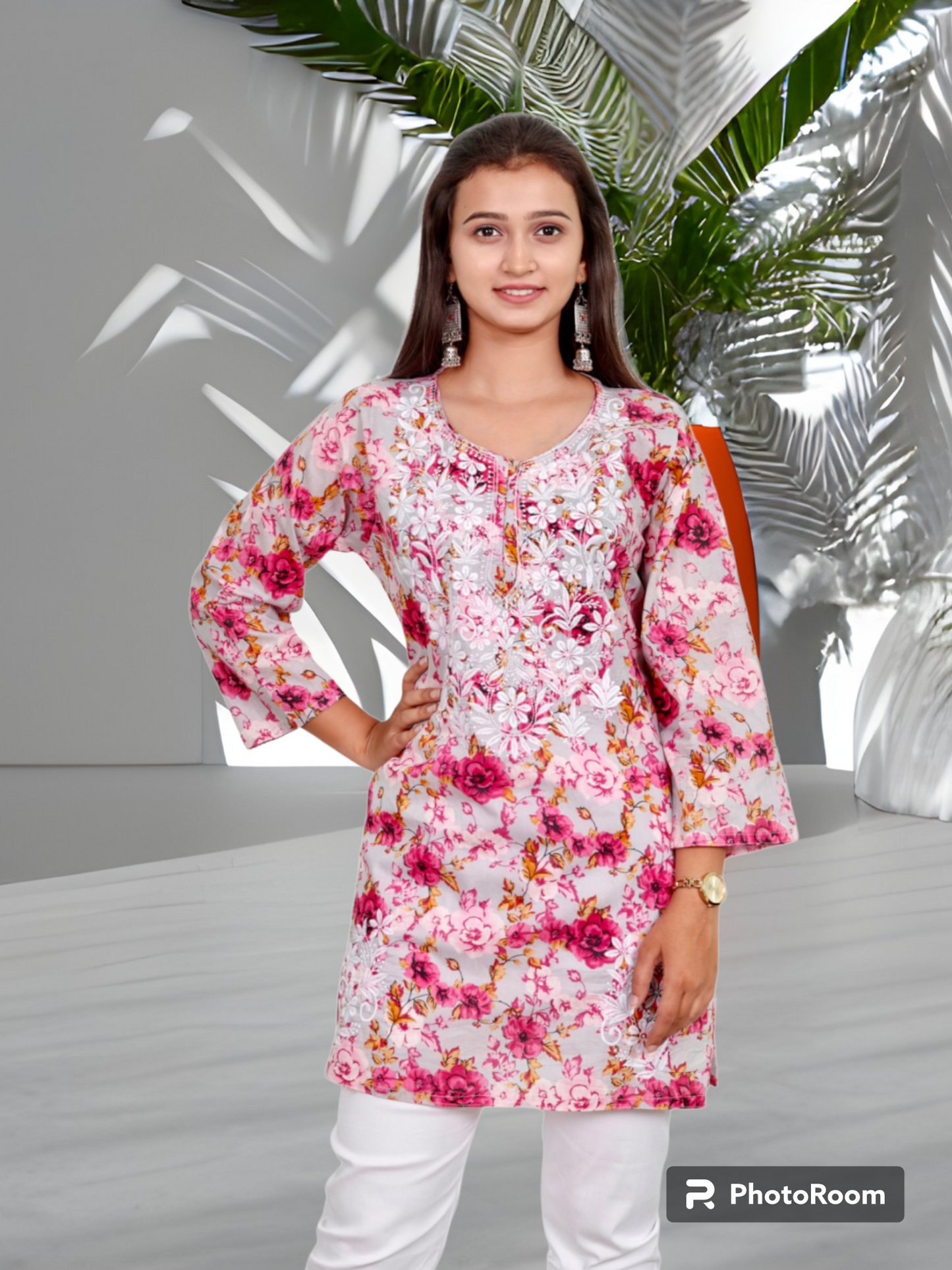Lucknowi Chikankari Work Short Top MUL MUL Cotton Kurta Set For Girls & Women's