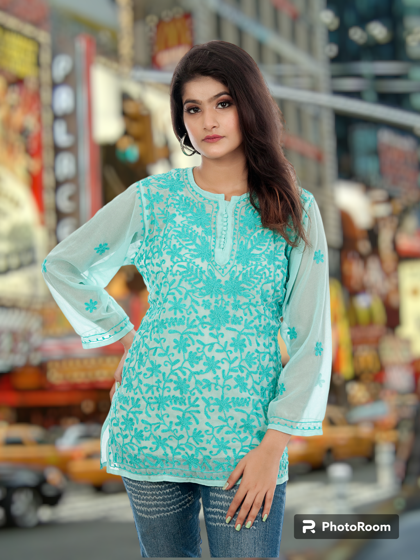 Lucknowi Chikankari Work Short Top S.Green Kurta For Girls & Women's