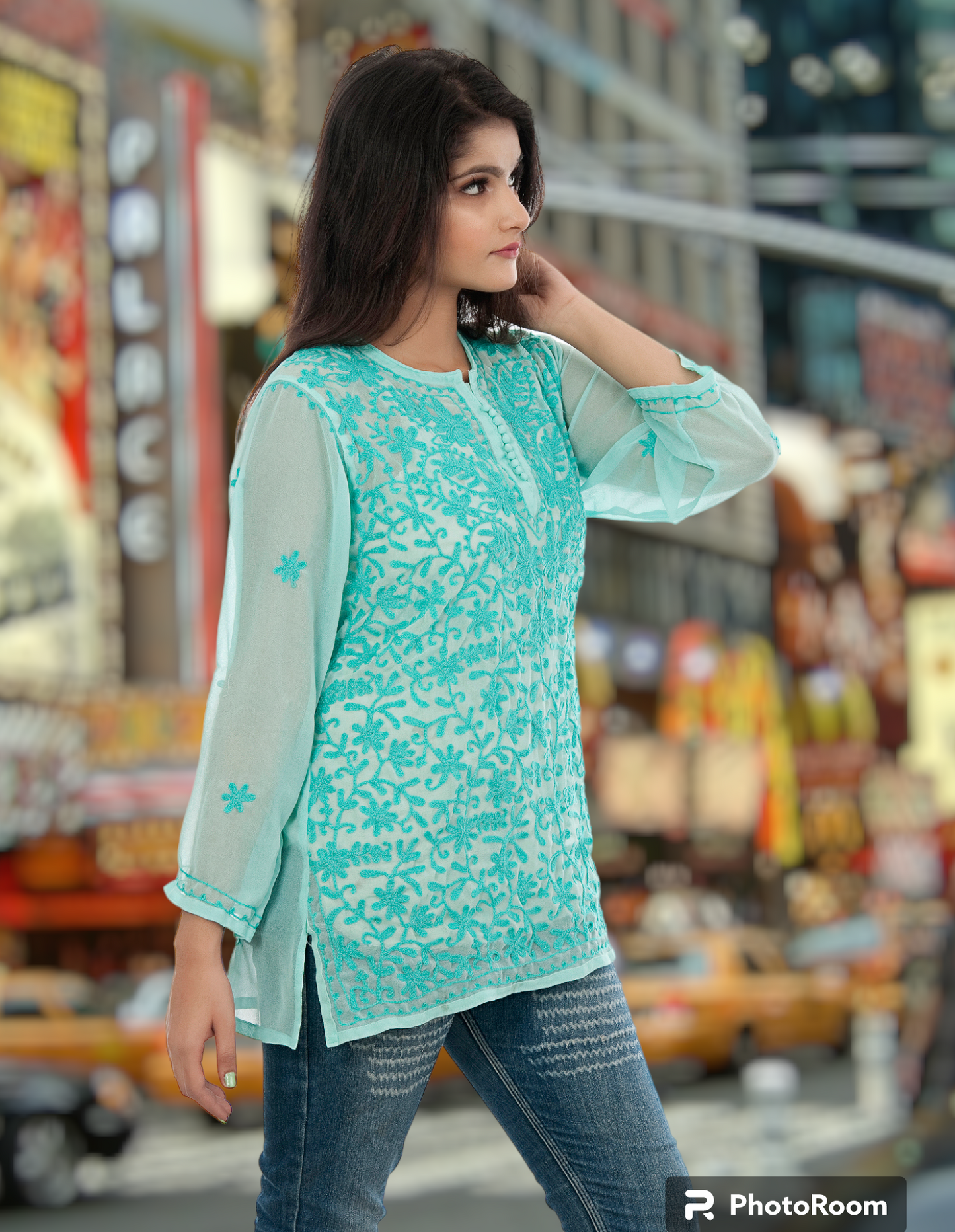 Lucknowi Chikankari Work Short Top S.Green Kurta For Girls & Women's