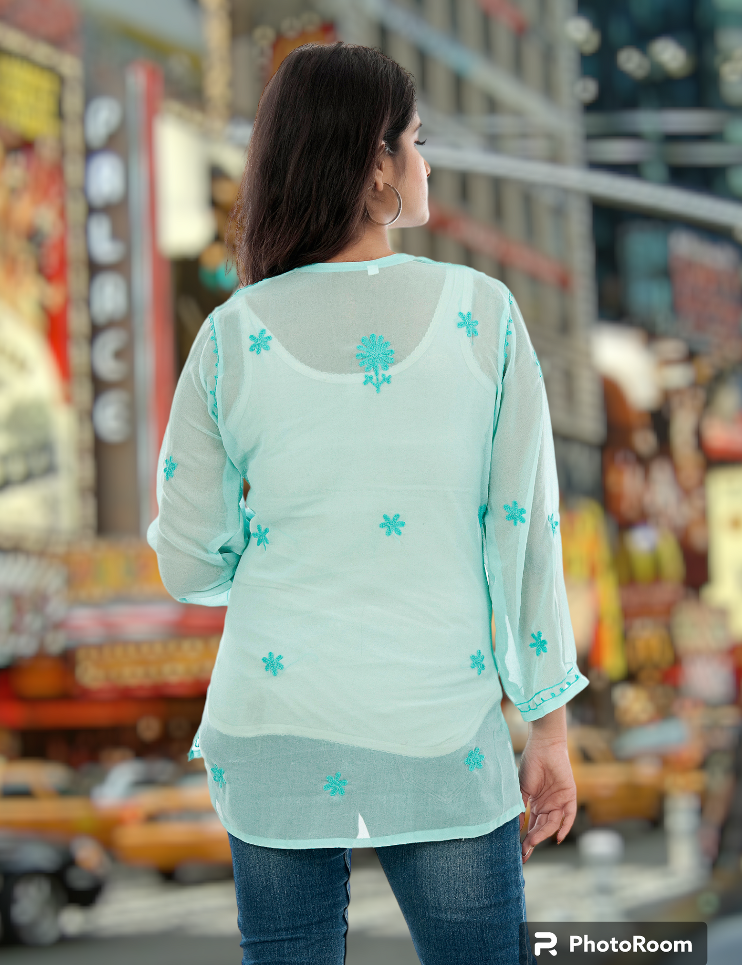 Lucknowi Chikankari Work Short Top S.Green Kurta For Girls & Women's