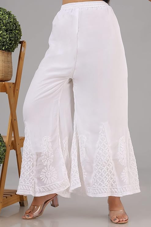 Lucknowi Chikankari Handwork Georgette White Sharara by ADR Chikan