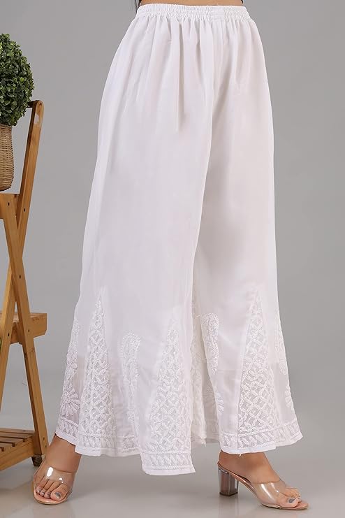 Lucknowi Chikankari Handwork Georgette White Sharara by ADR Chikan
